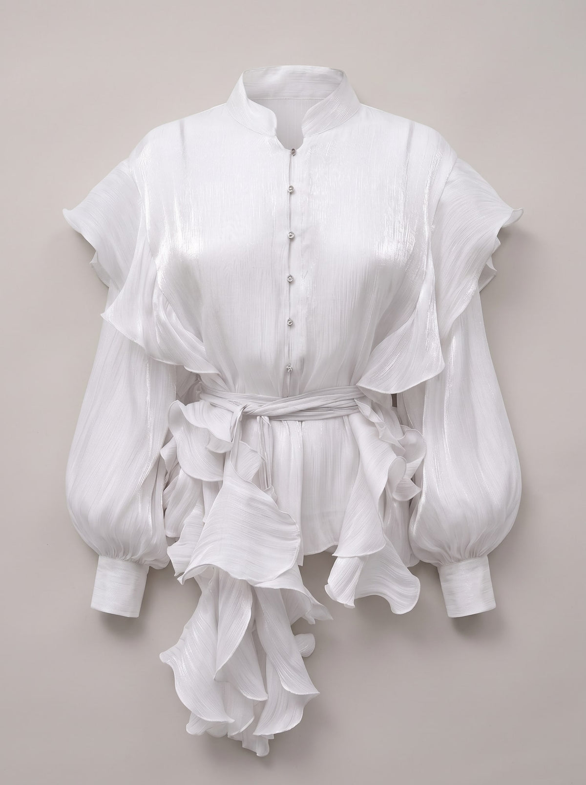 CAMICIA SEMITRASPARENTE CON ROUCHES Bianco - still life - IRONICA