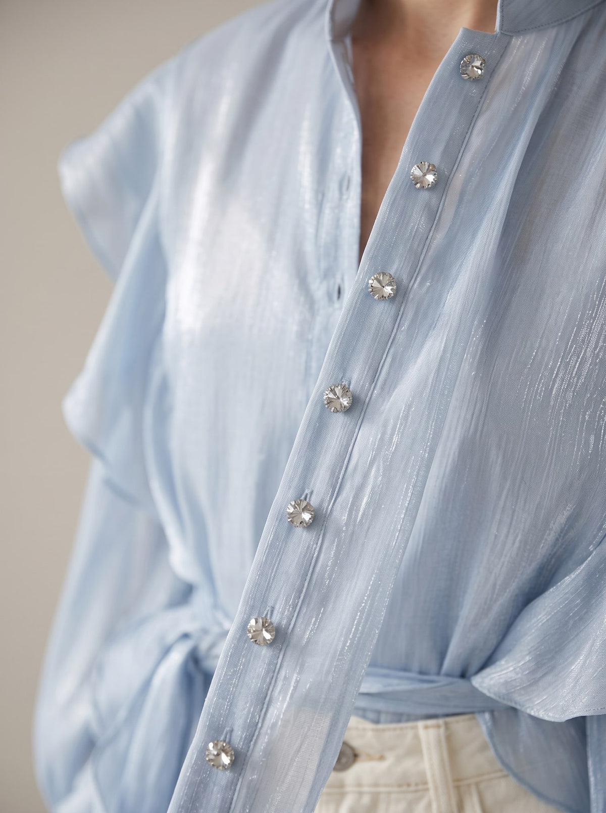 CAMICIA SEMITRASPARENTE CON ROUCHES Blu - dettaglio - IRONICA