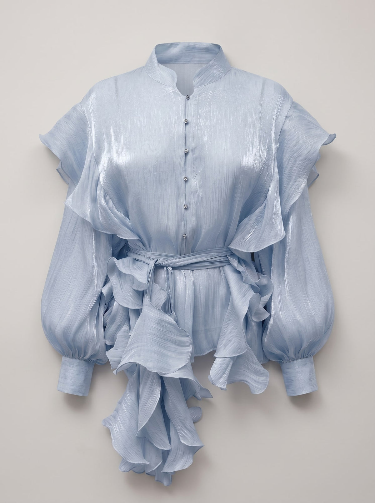 CAMICIA SEMITRASPARENTE CON ROUCHES Blu - still life - IRONICA