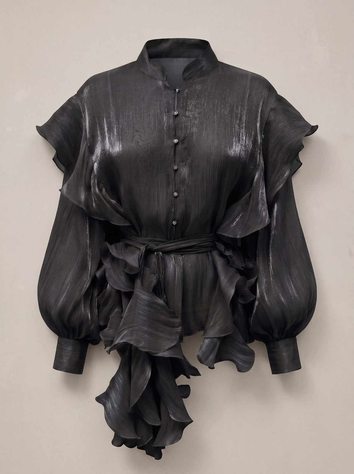 CAMICIA SEMITRASPARENTE CON ROUCHES Nero - still life - IRONICA