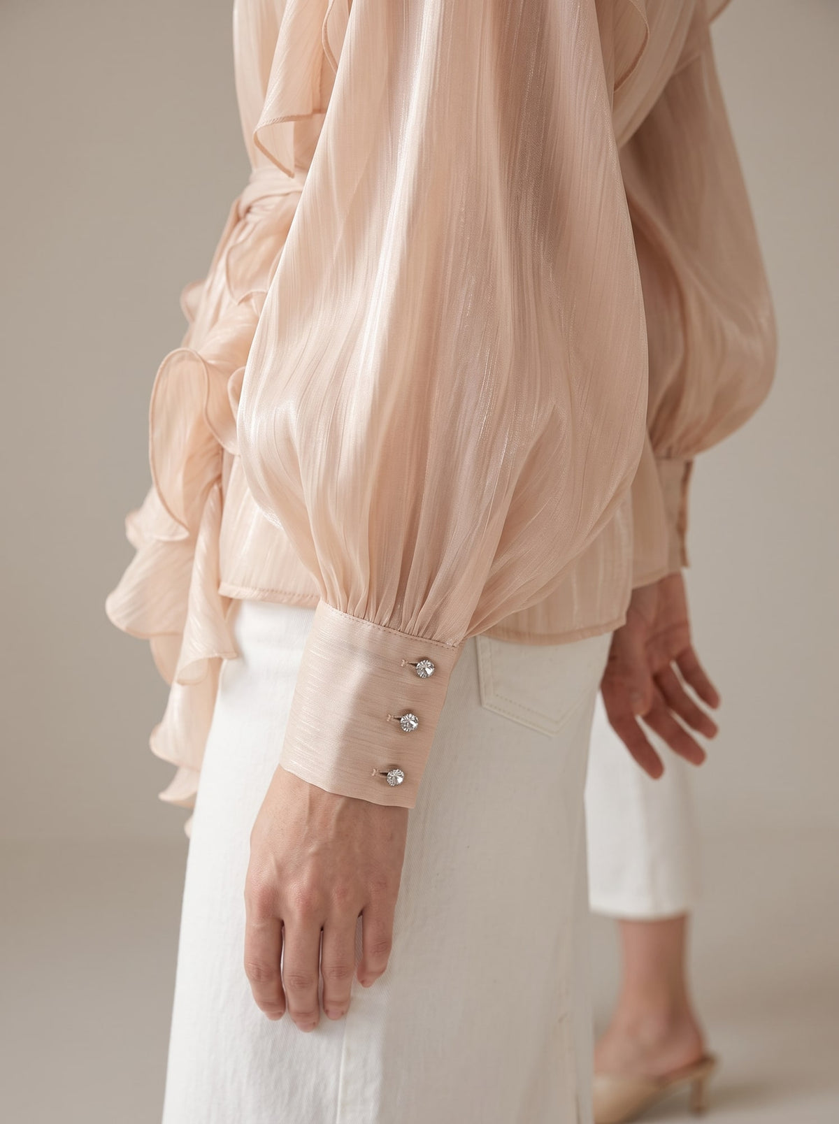 CAMICIA SEMITRASPARENTE CON ROUCHES Rosa - dettaglio - IRONICA