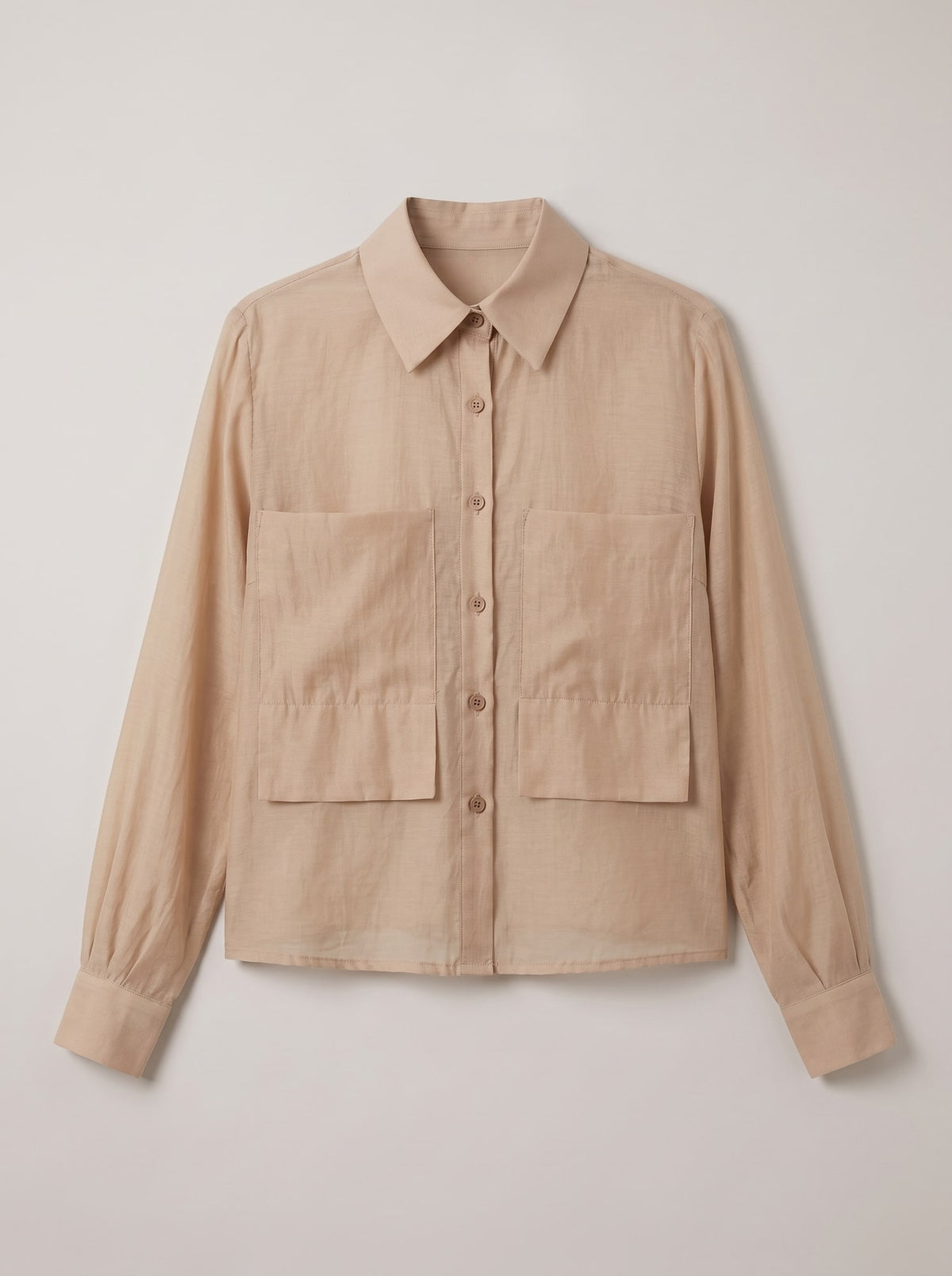 CAMICIA SEMITRASPARENTE CON TASCHE Camel - still life - IRONICA