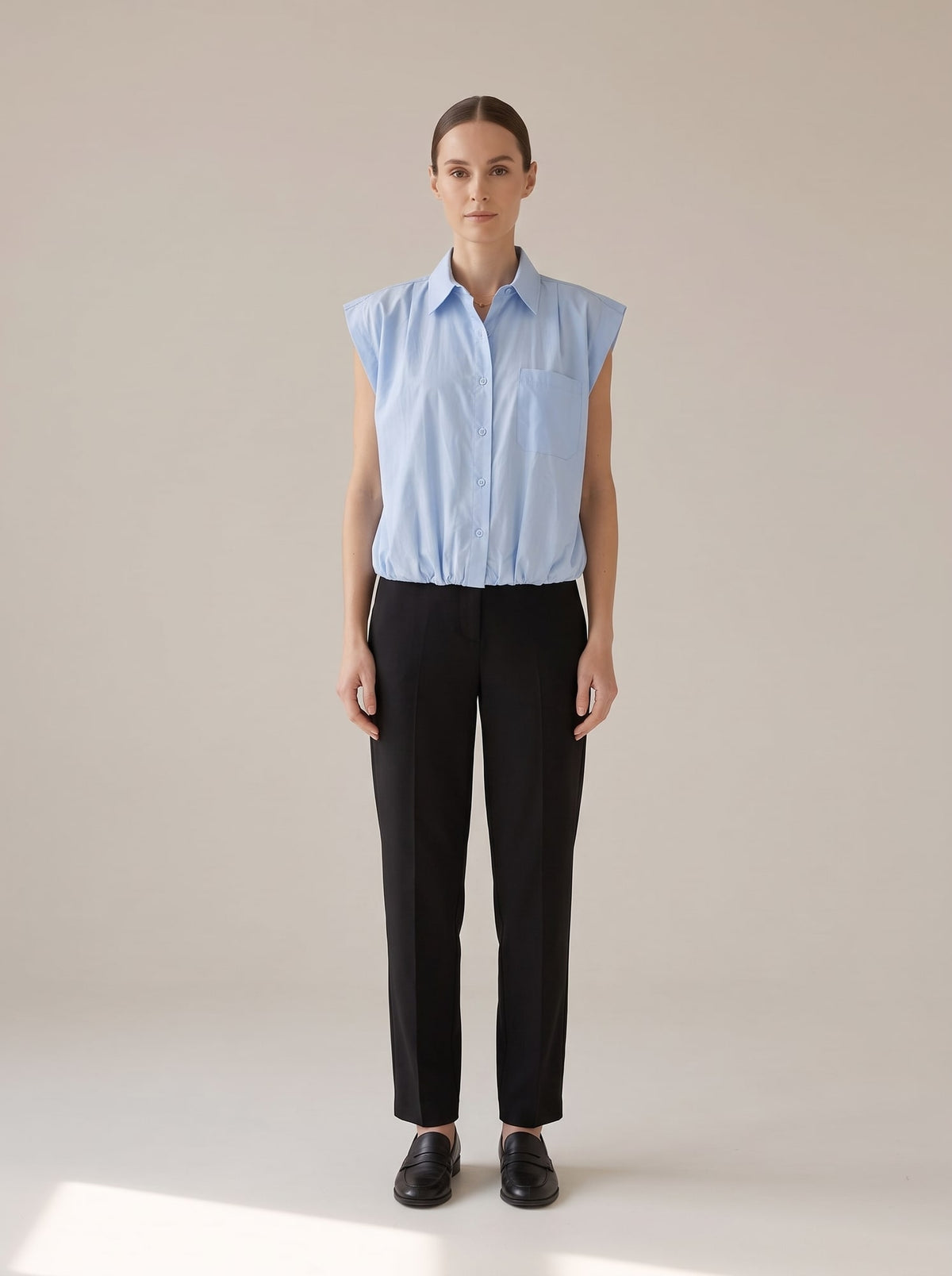 CAMICIA SMANICATA EFFETTO PALLONCINO Azzurro - indossato - IRONICA