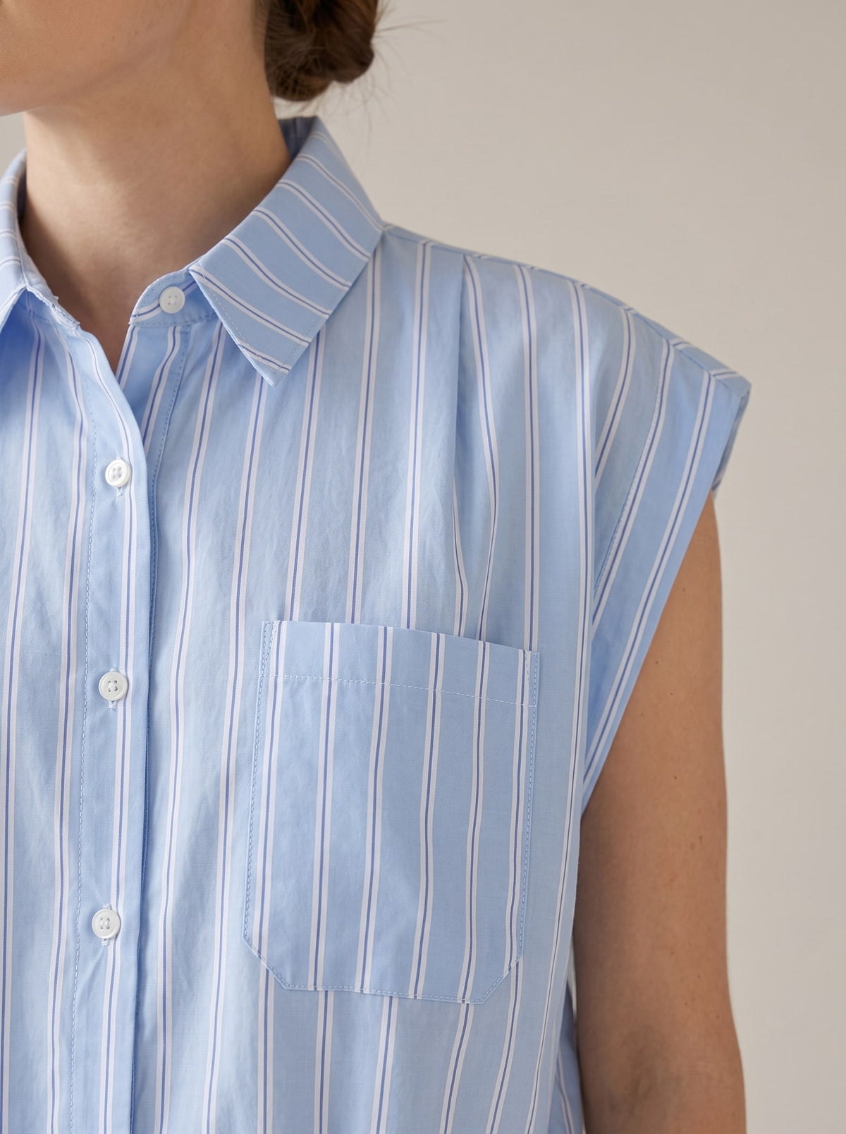 CAMICIA SMANICATA EFFETTO PALLONCINO Bianco-Celeste - dettaglio - IRONICA