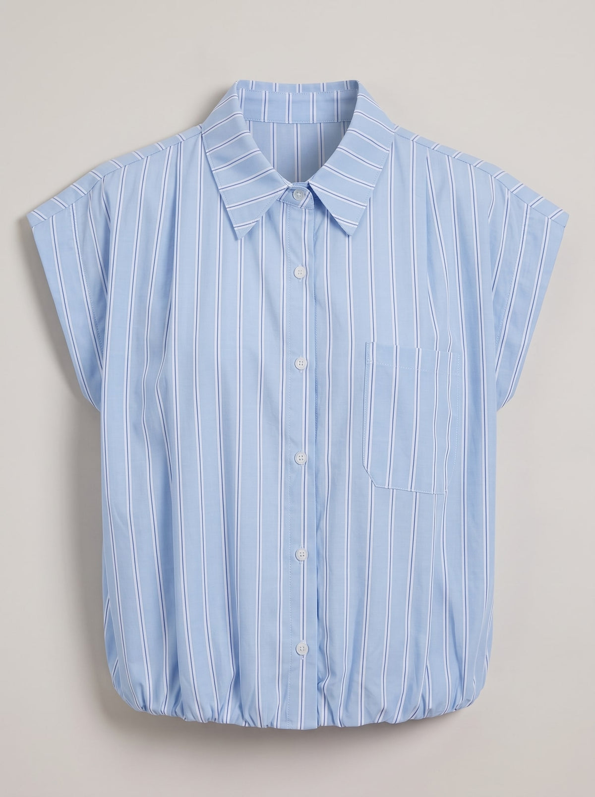 CAMICIA SMANICATA EFFETTO PALLONCINO Bianco-Celeste - still life - IRONICA