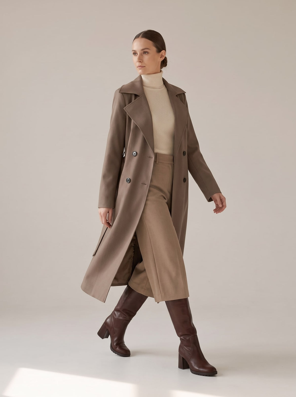 CAPPOTTO DOPPIOPETTO CON CINTURA Caffè - in movimento - IRONICA