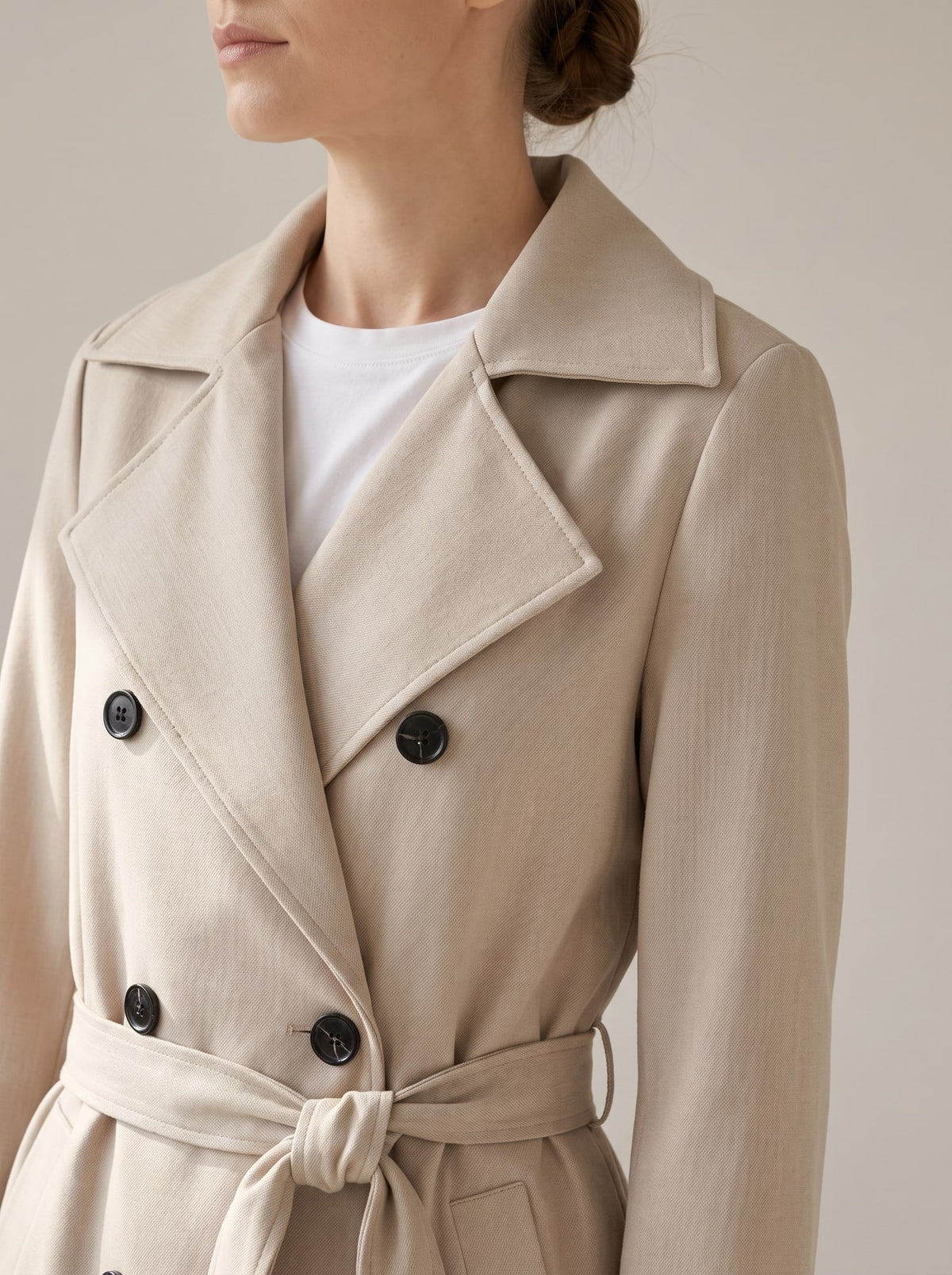 CAPPOTTO DOPPIOPETTO CON CINTURA Crema - dettaglio - IRONICA