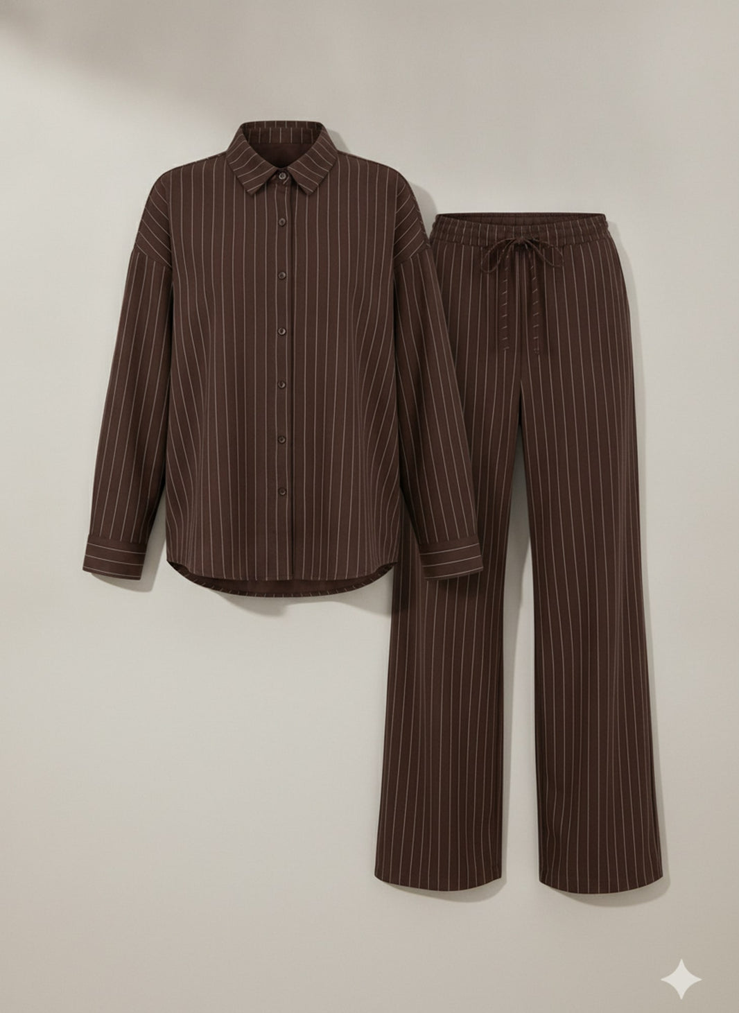COMPLETO CAMICIA E PANTALONE GESSATO Cioccolato - still life - IRONICA