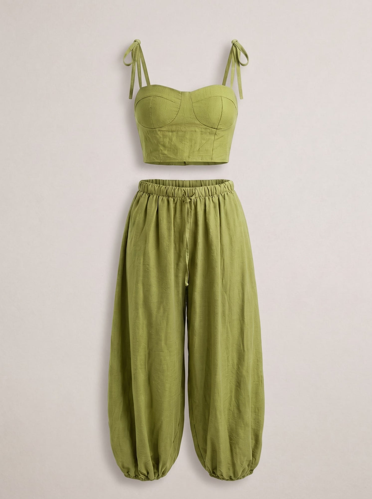 COORDINATO CROP TOP E PANTALONI HAREM Pistacchio - still life - IRONICA