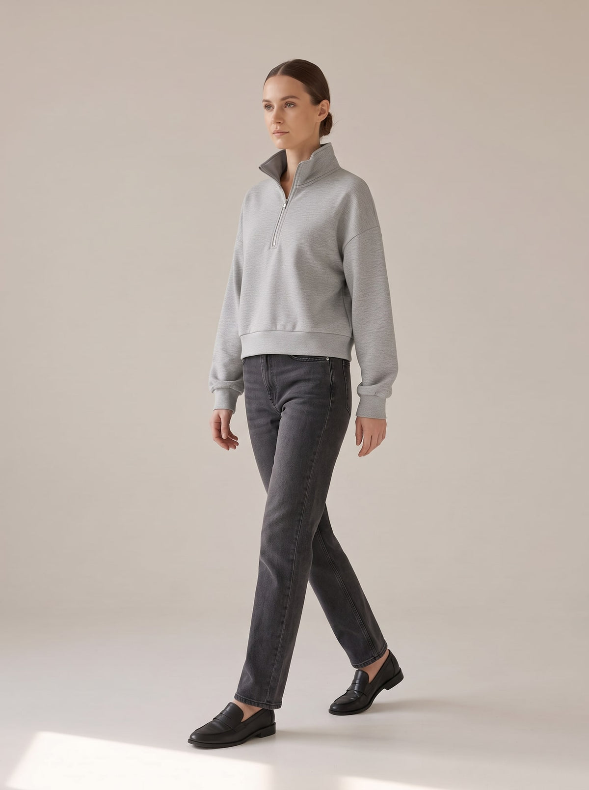 FELPA CROP CON CERNIERA Grigio - in movimento - IRONICA