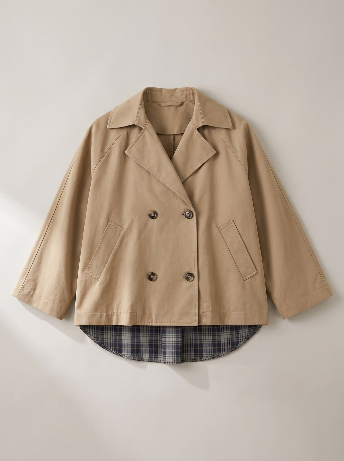 GIACCA CROPPED DOPPIOPETTO CON RETRO A QUADRI Beige - still life - IRONICA