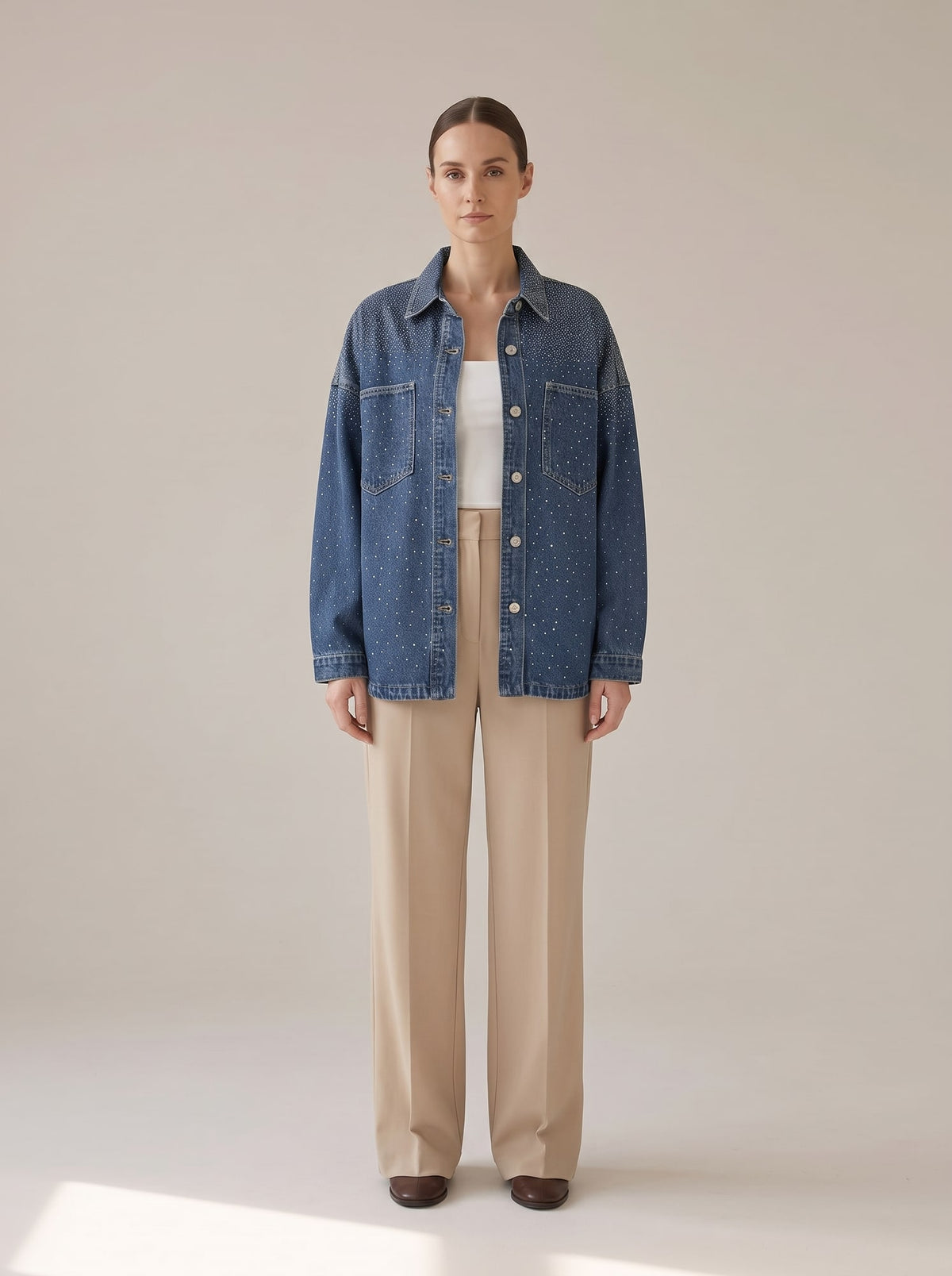 GIACCA DENIM OVERSIZE CON STRASS Denim - indossato - IRONICA