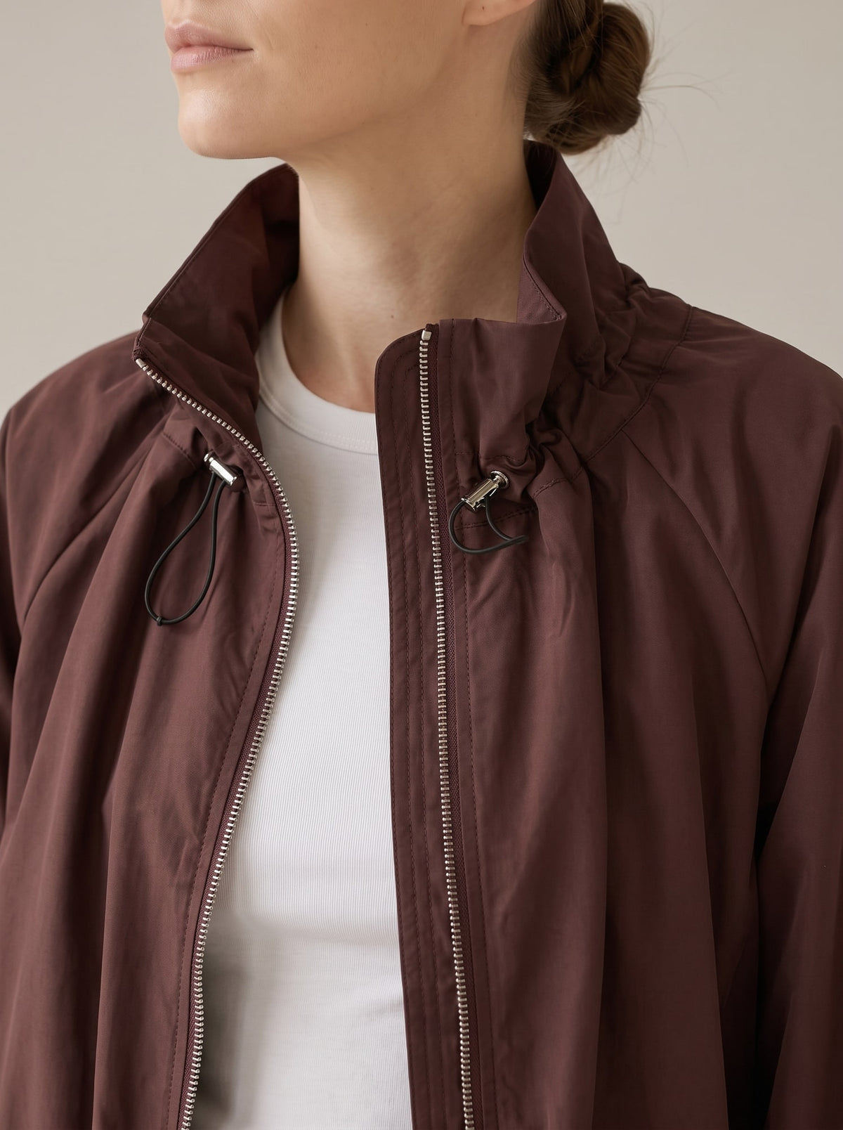 GIUBBOTTO CON ZIP E COULISSE Burgundy - dettaglio - IRONICA