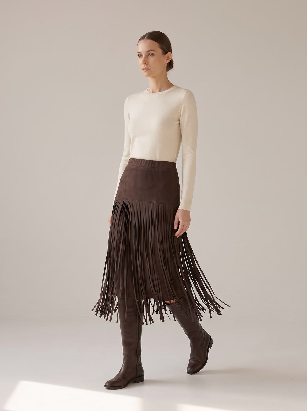 GONNA CON FRANGE EFFETTO SUEDE Moro - in movimento - IRONICA