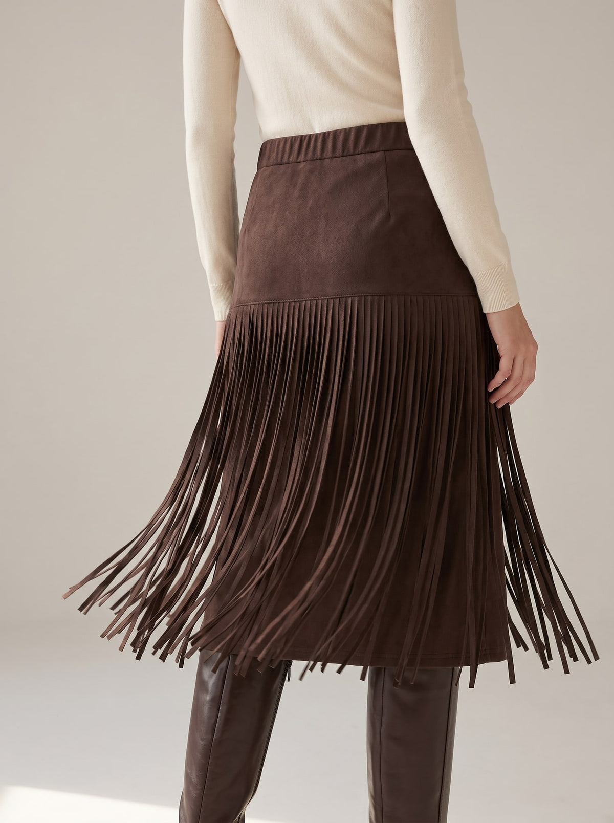 GONNA CON FRANGE EFFETTO SUEDE Moro - dettaglio - IRONICA