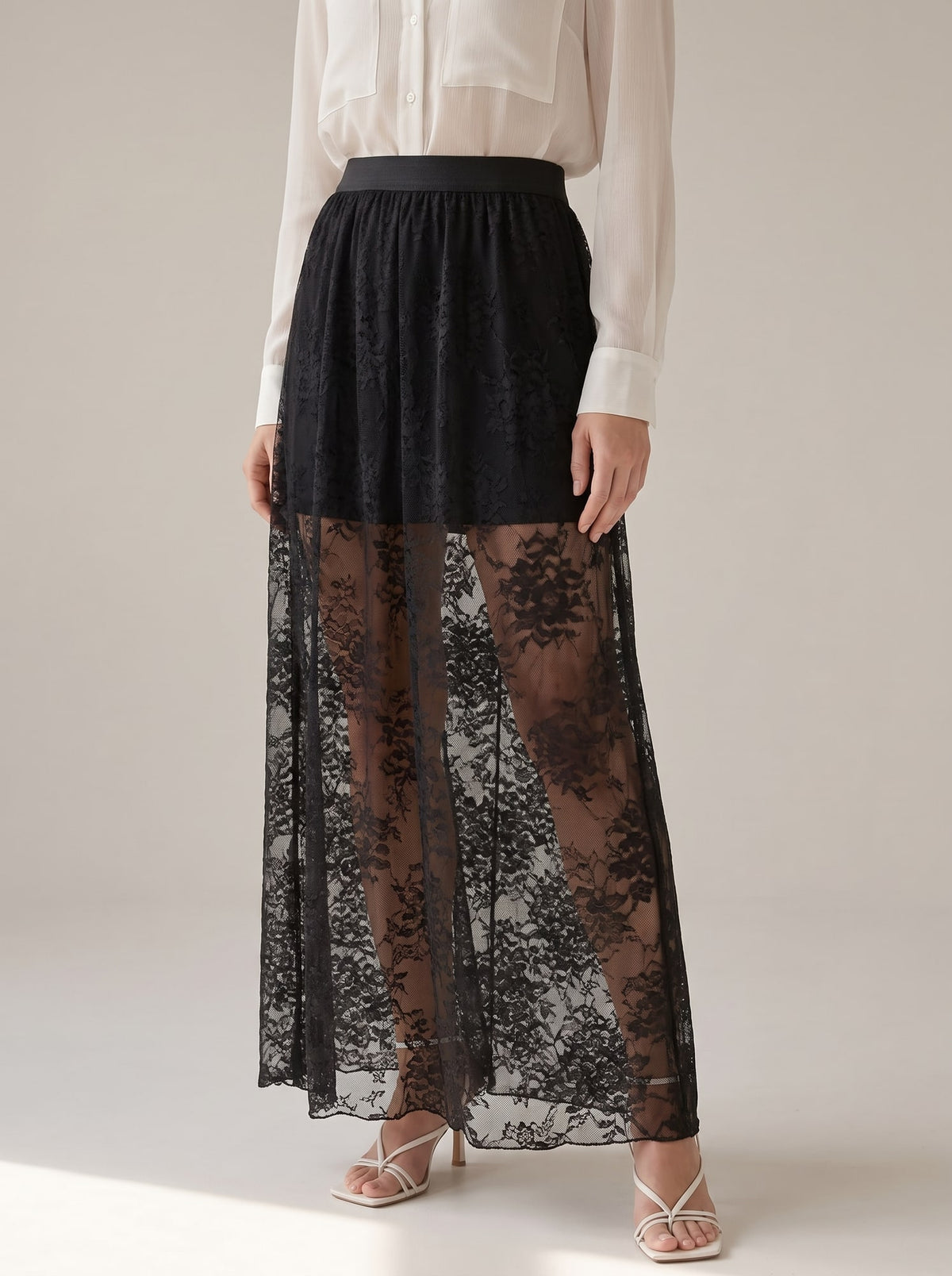 GONNA LUNGA IN PIZZO Nero - dettaglio - IRONICA