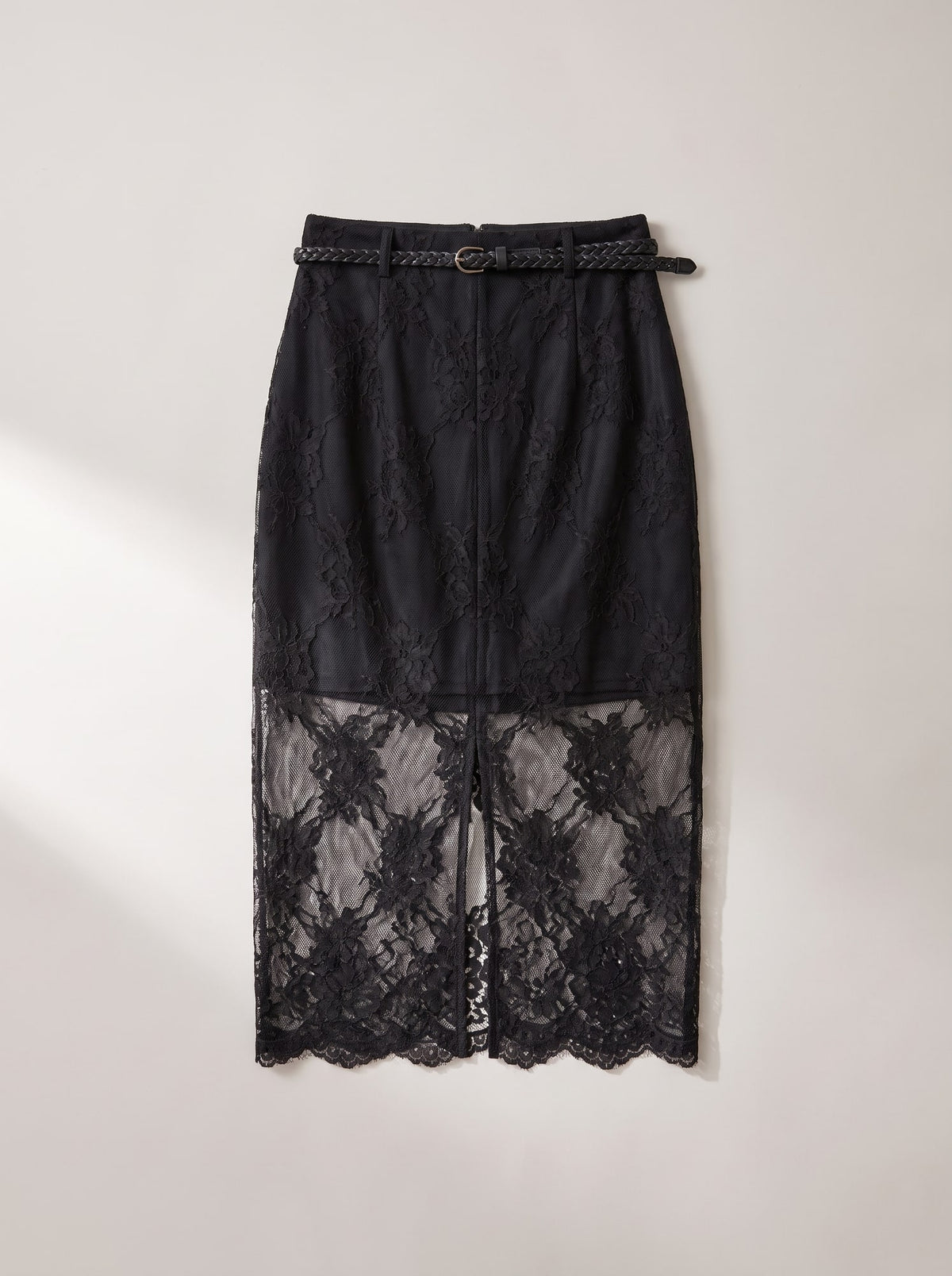 GONNA MIDI IN PIZZO CON CINTURA Nero - still life - IRONICA