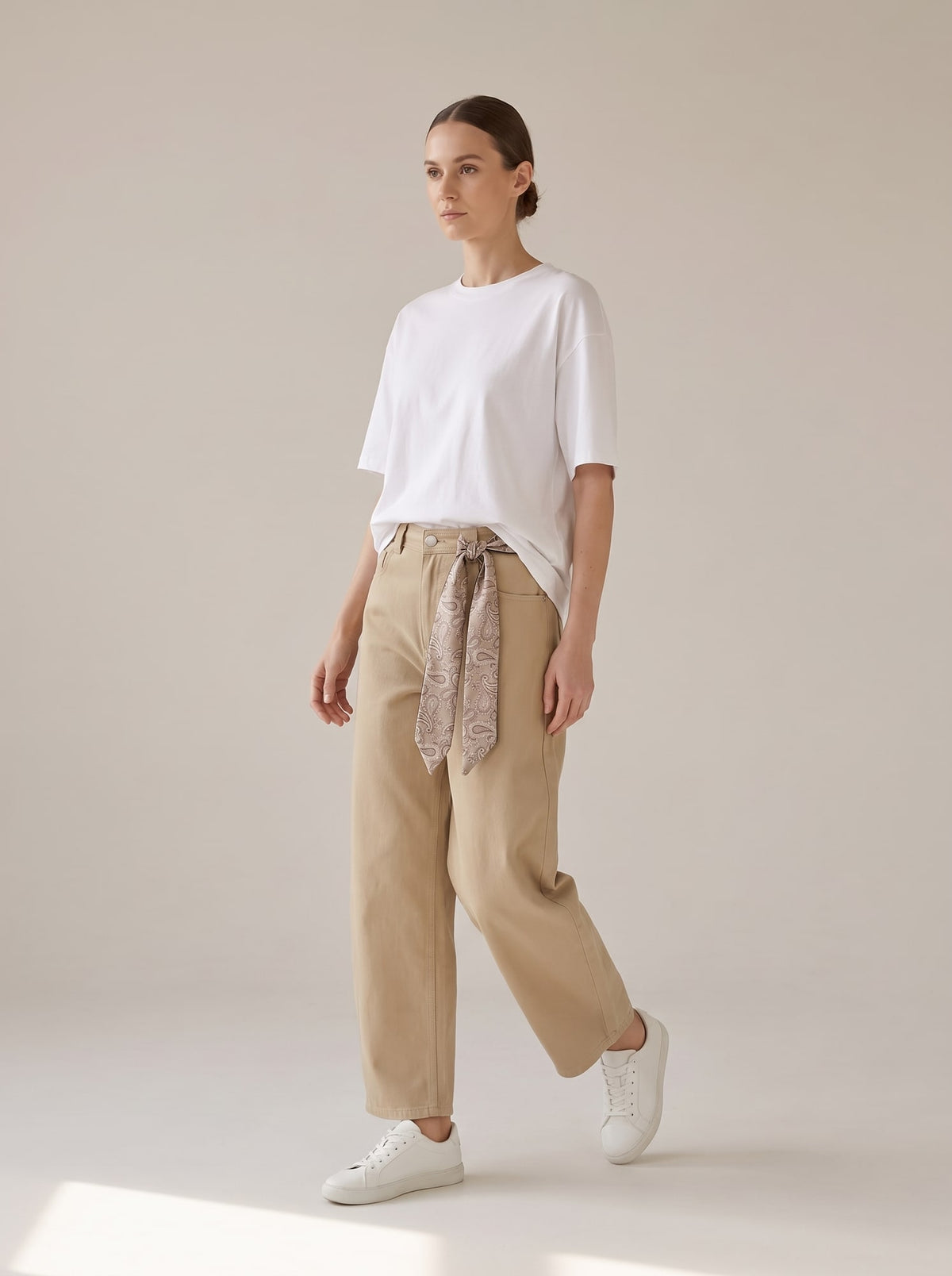 JEANS BAGGY CON FOULARD Beige - in movimento - IRONICA