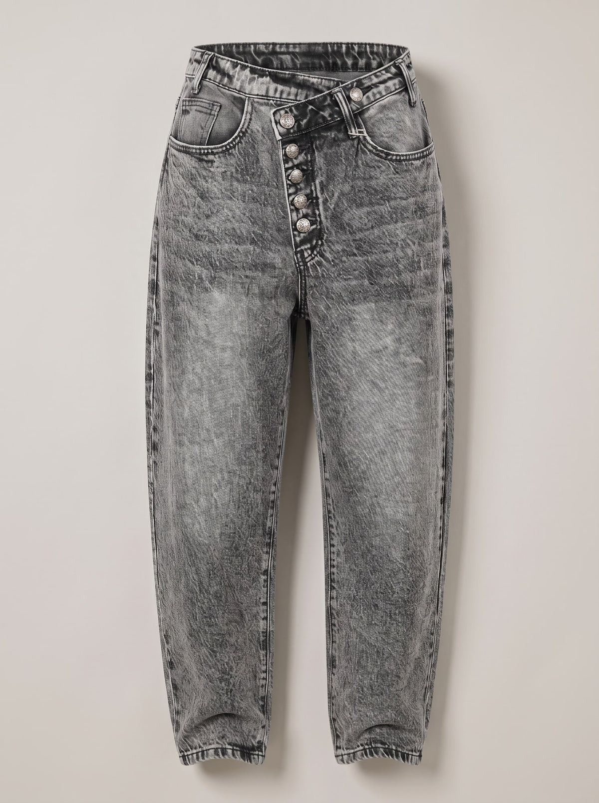 JEANS DRITTI CON VITA ASIMMETRICA Grigio - still life - IRONICA