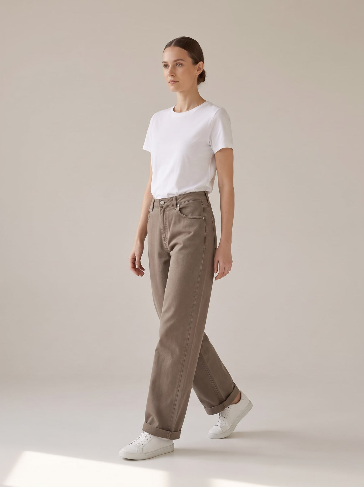 JEANS WIDE LEG A VITA ALTA Tortora - in movimento - IRONICA