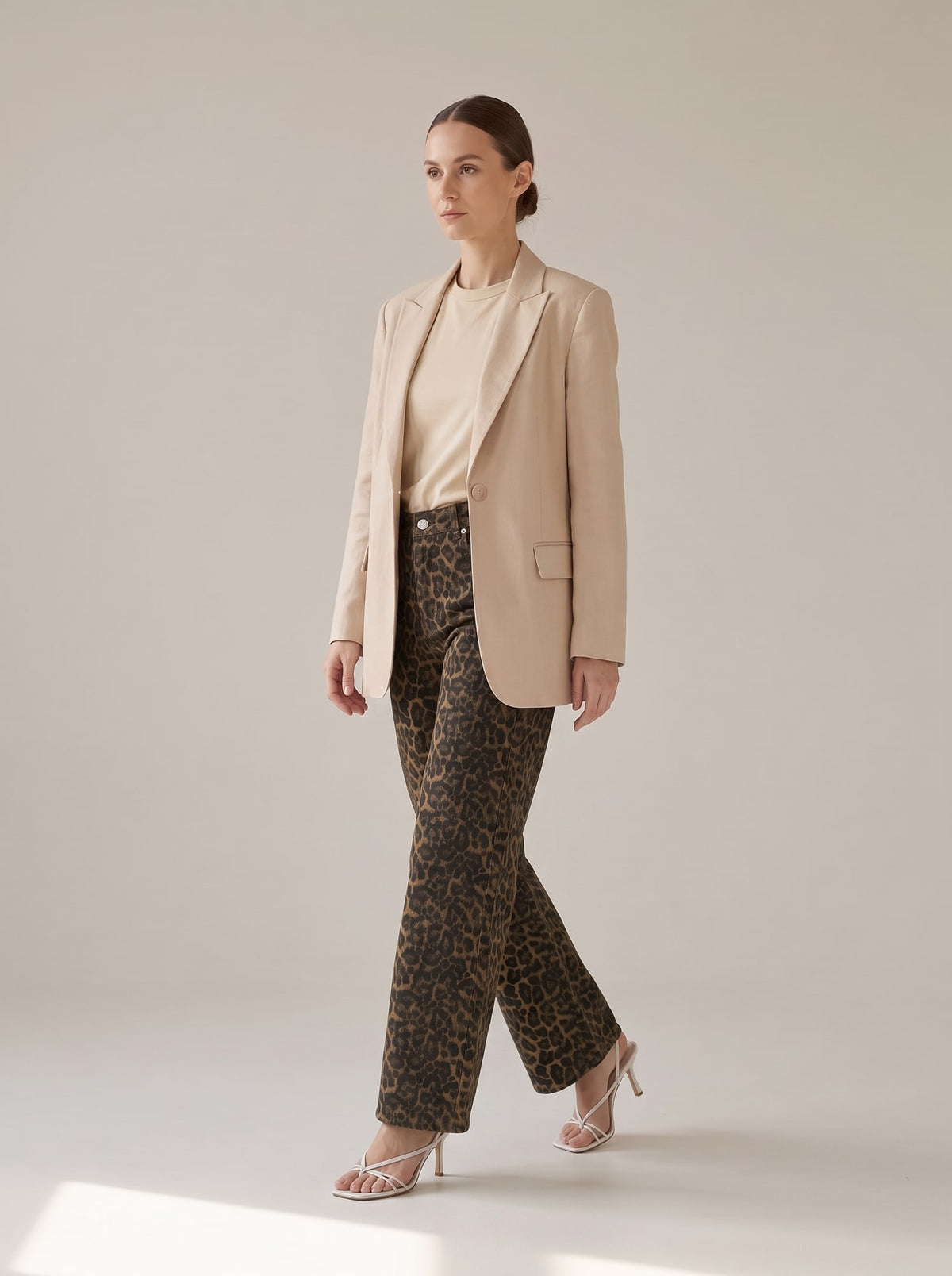 JEANS WIDE LEG LEOPARDATI Animalier - in movimento - IRONICA