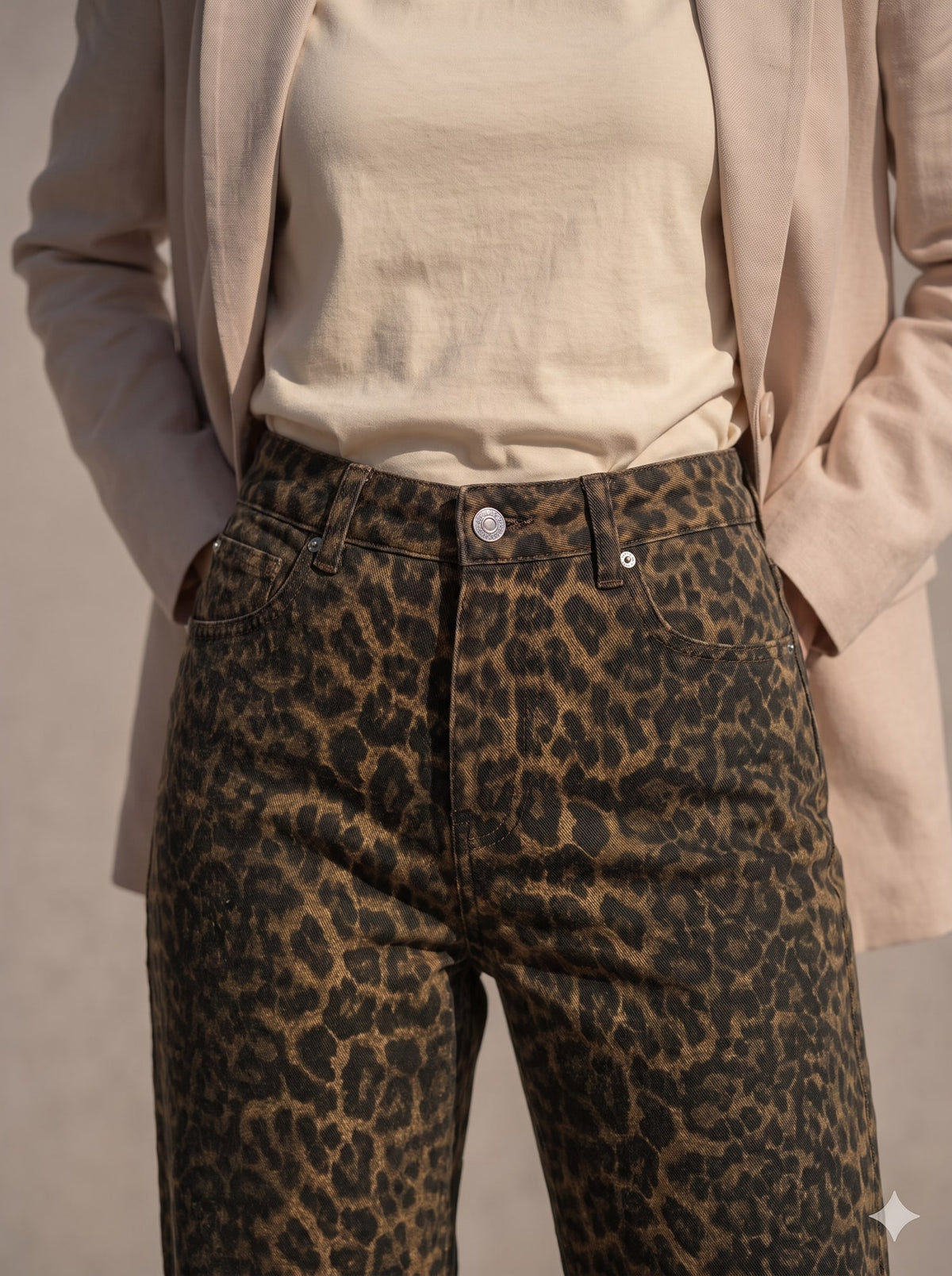 JEANS WIDE LEG LEOPARDATI Animalier - dettaglio - IRONICA