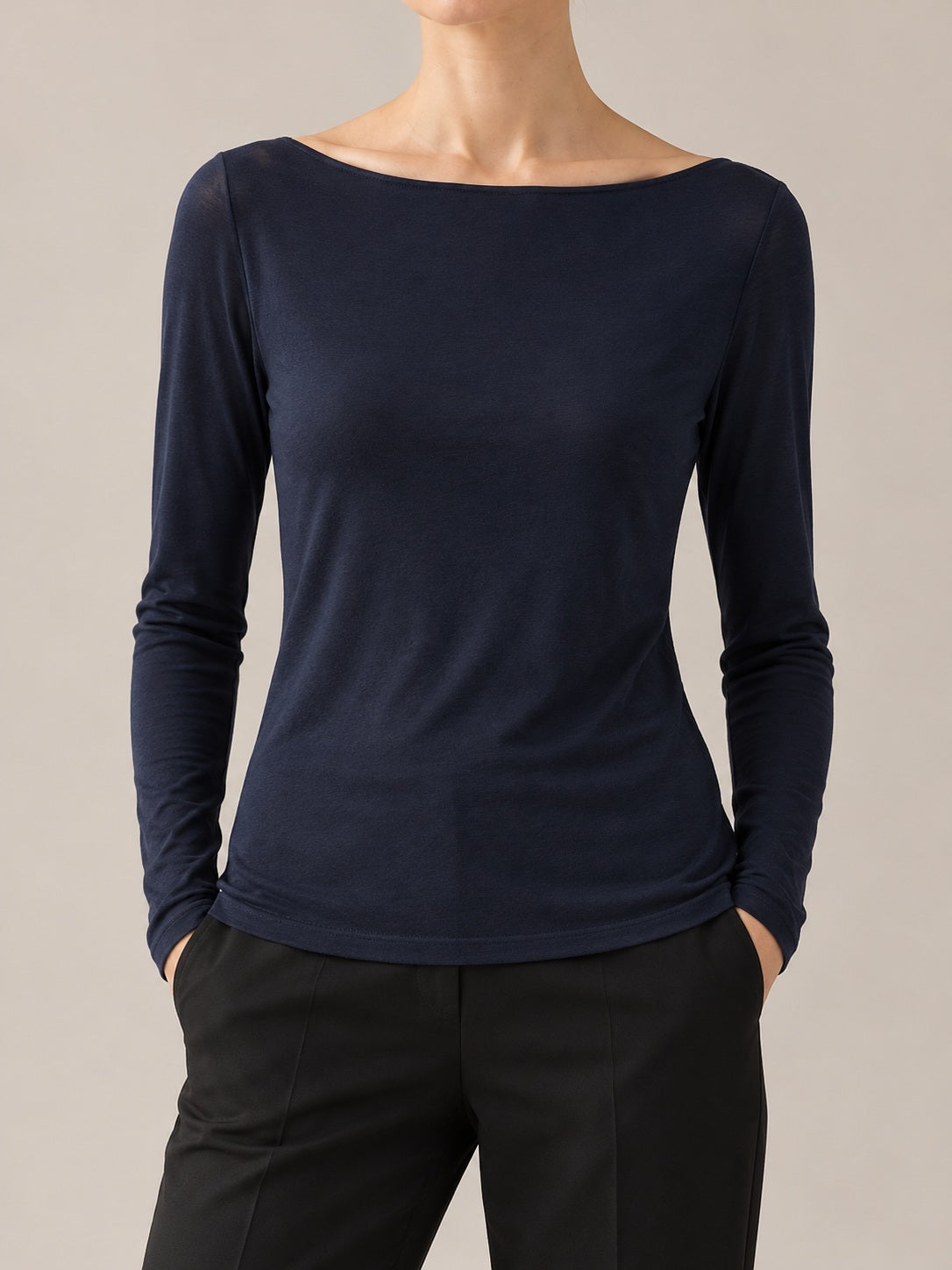 MAGLIA MISTO CASHMERE Blu scuro - dettaglio - IRONICA