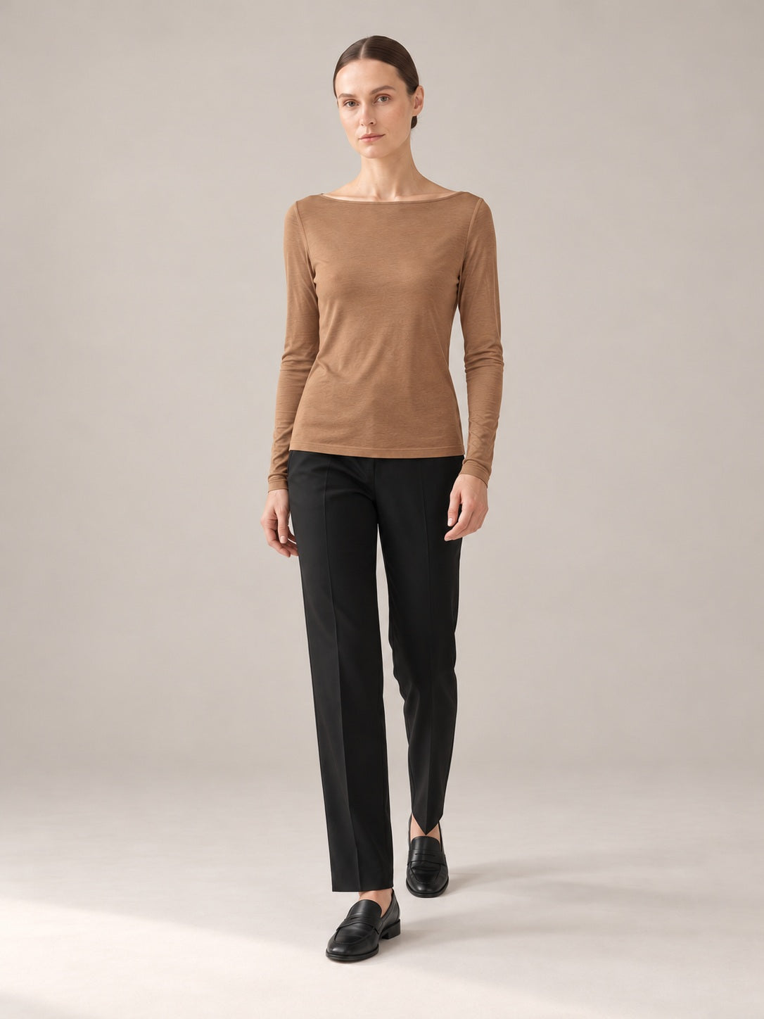 MAGLIA MISTO CASHMERE Cammello - movimento - IRONICA