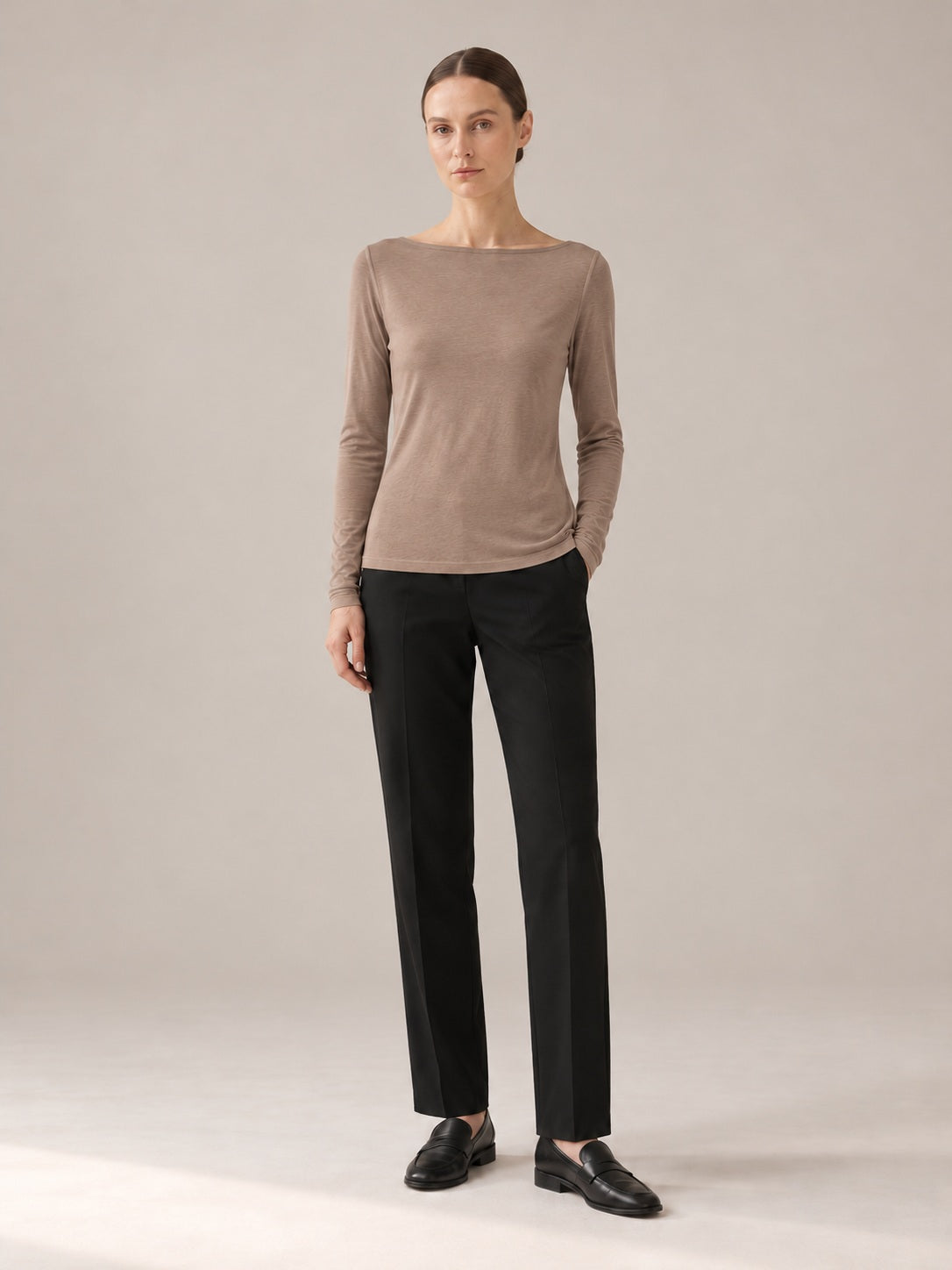 MAGLIA MISTO CASHMERE Fango - intera - IRONICA