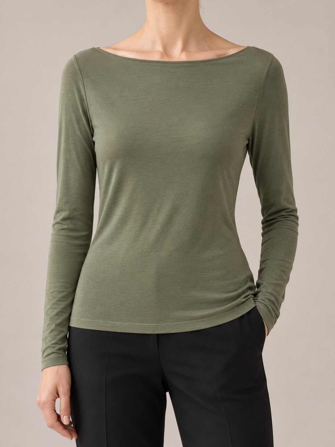 MAGLIA MISTO CASHMERE Militare - dettaglio - IRONICA