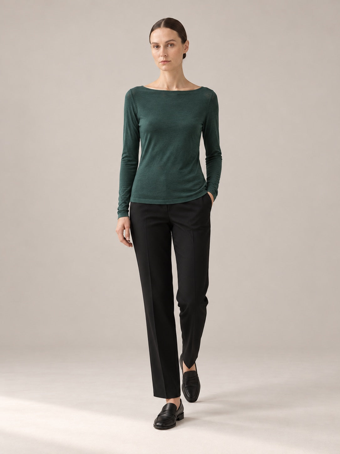 MAGLIA MISTO CASHMERE Verde bosco - movimento - IRONICA
