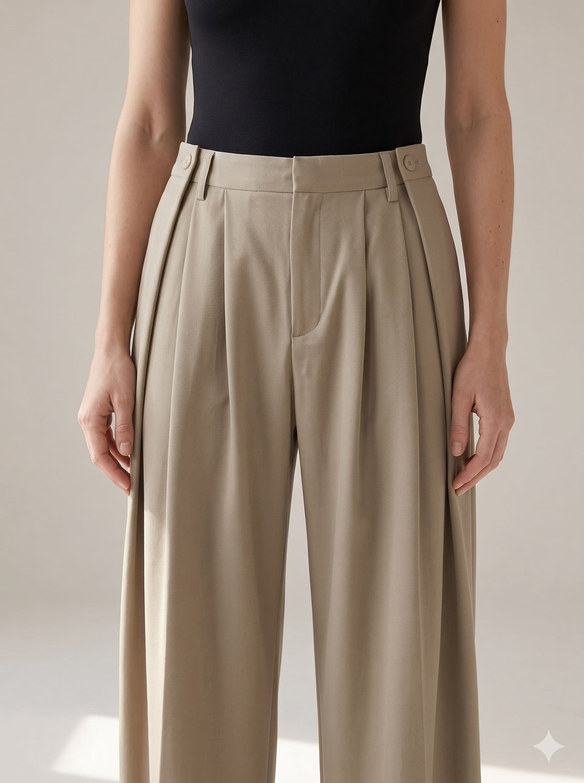PANTALONI DRITTO CON PINCES Beige - dettaglio - IRONICA