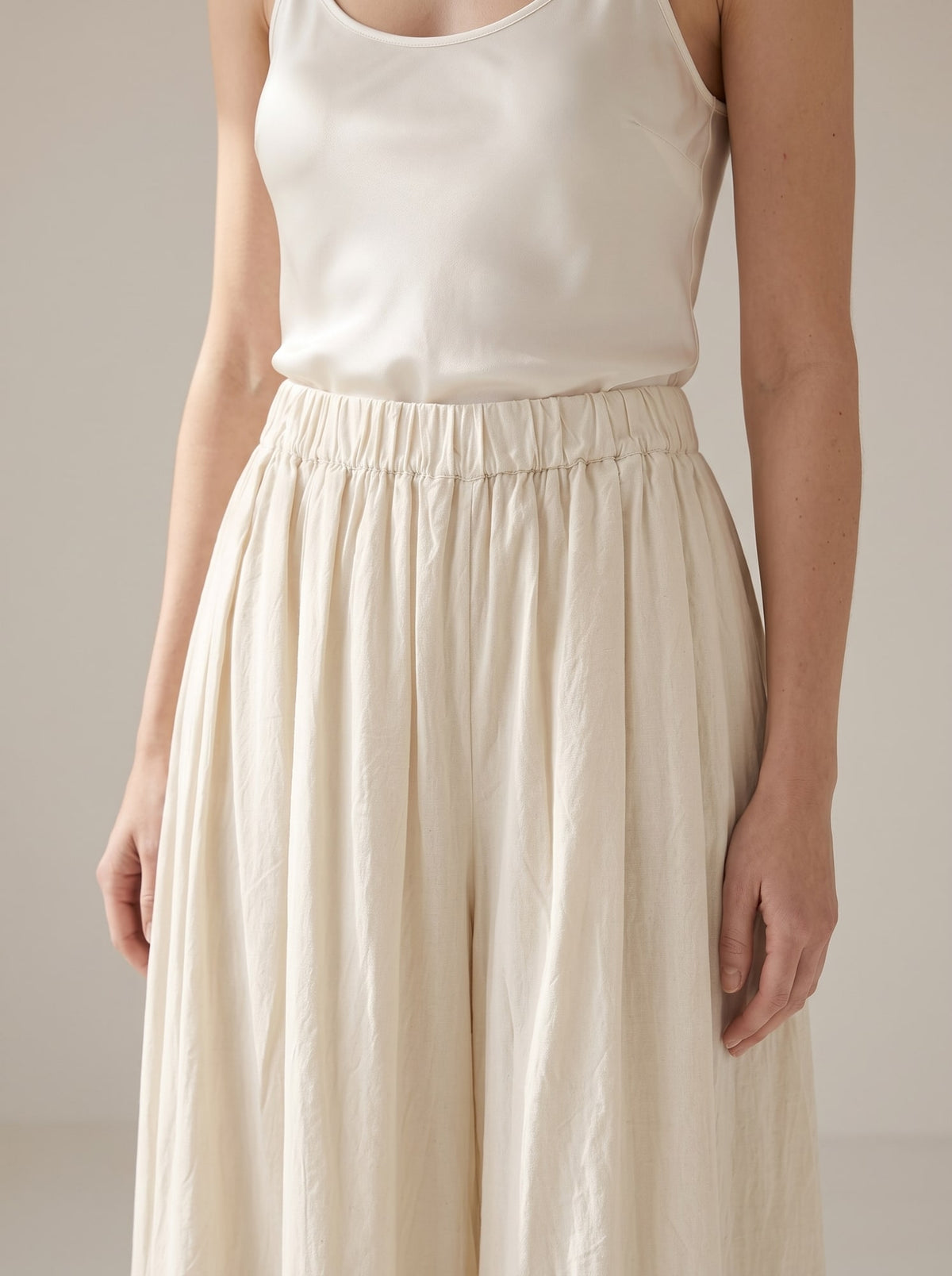 PANTALONI WIDE LEG A VITA ALTA Panna - dettaglio - IRONICA