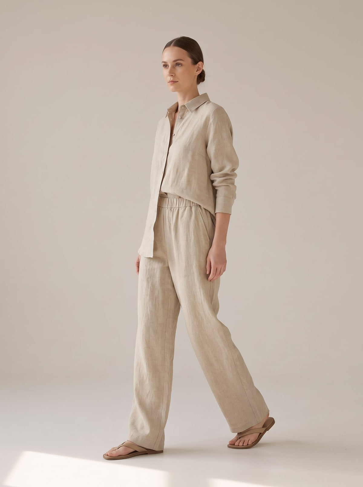 PANTALONI WIDE LEG IN LINO Beige - in movimento - IRONICA