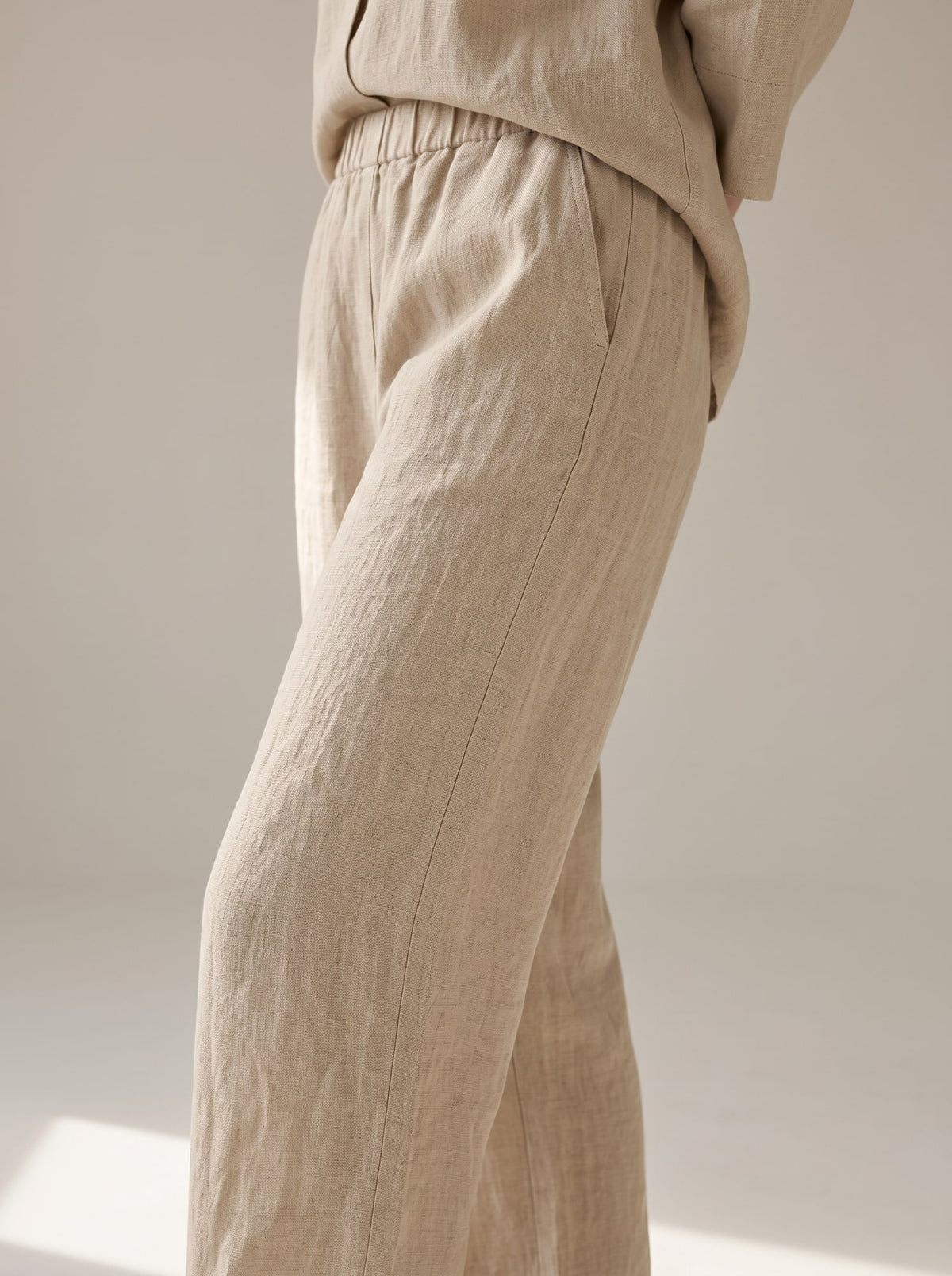 PANTALONI WIDE LEG IN LINO Beige - dettaglio - IRONICA