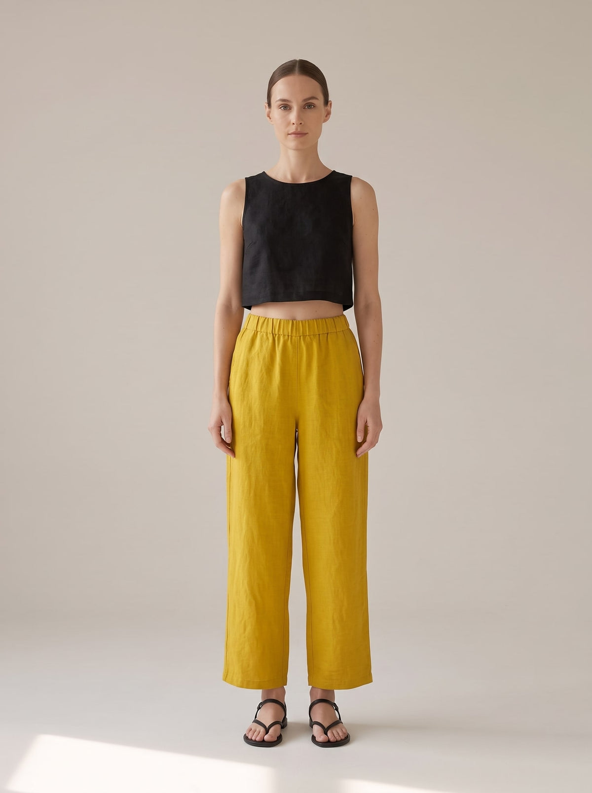 PANTALONI WIDE LEG IN LINO Bianco - indossato - IRONICA