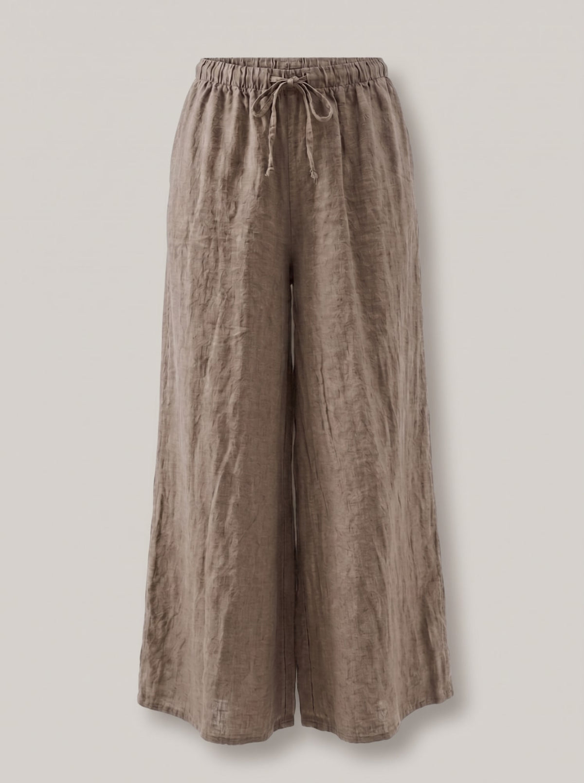PANTALONI WIDE LEG IN LINO Fango - still life - IRONICA