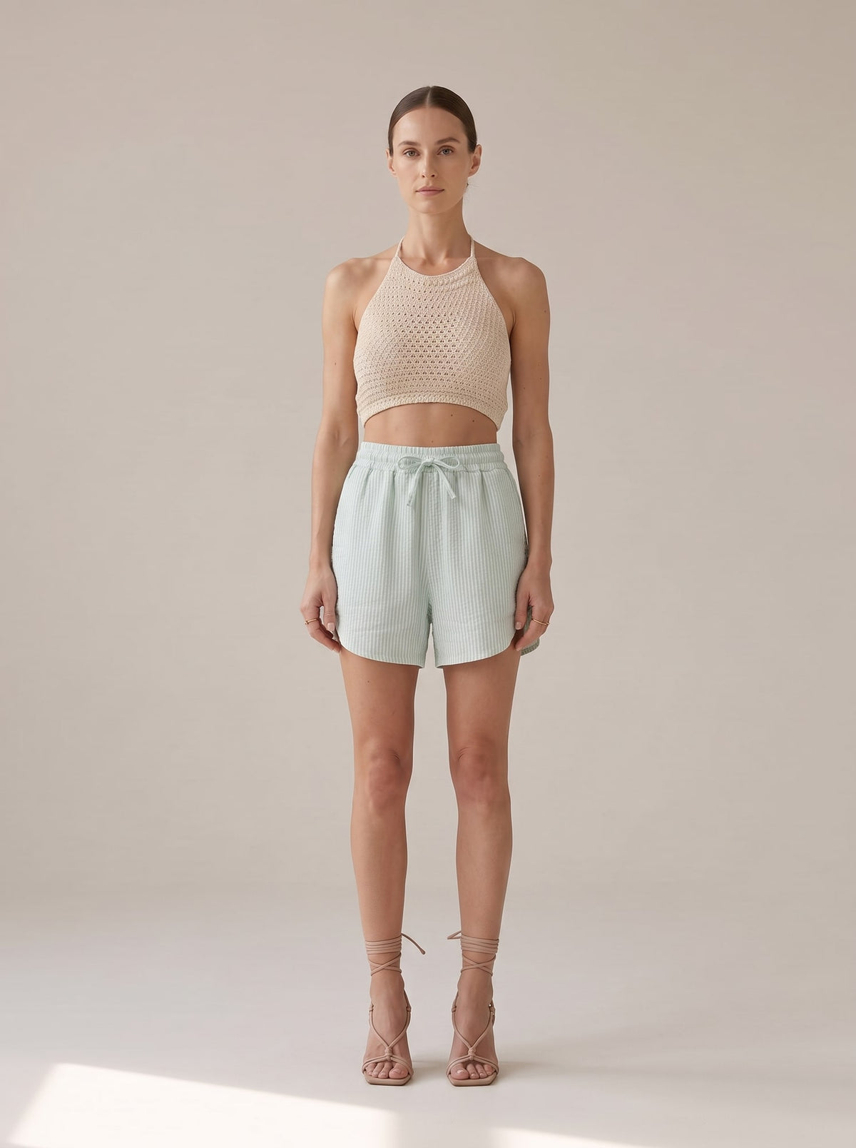 SHORTS A RIGHE CON COULISSE Menta - indossato - IRONICA