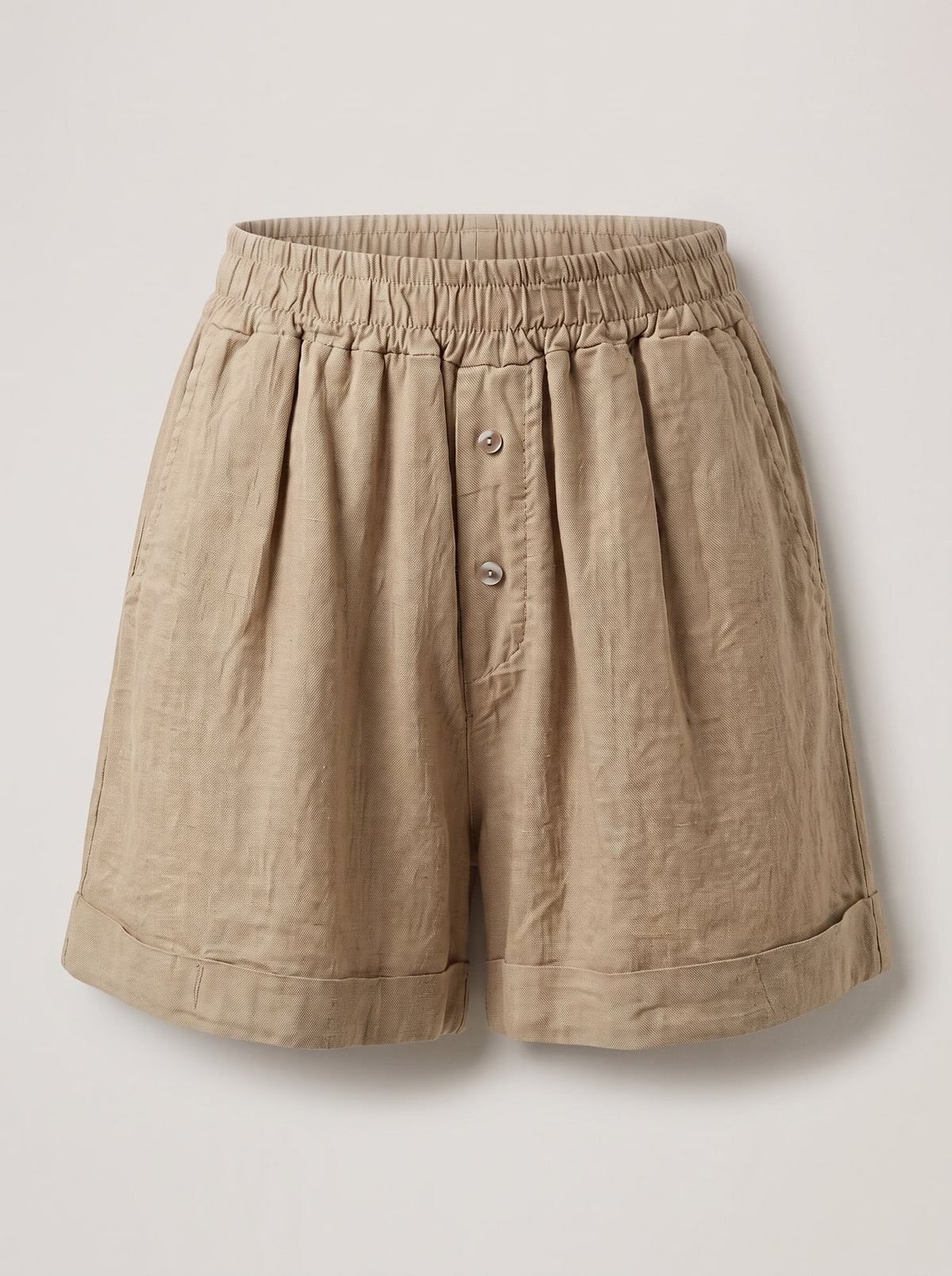 SHORTS A VITA ALTA IN MISTO LINO Fango - still life - IRONICA