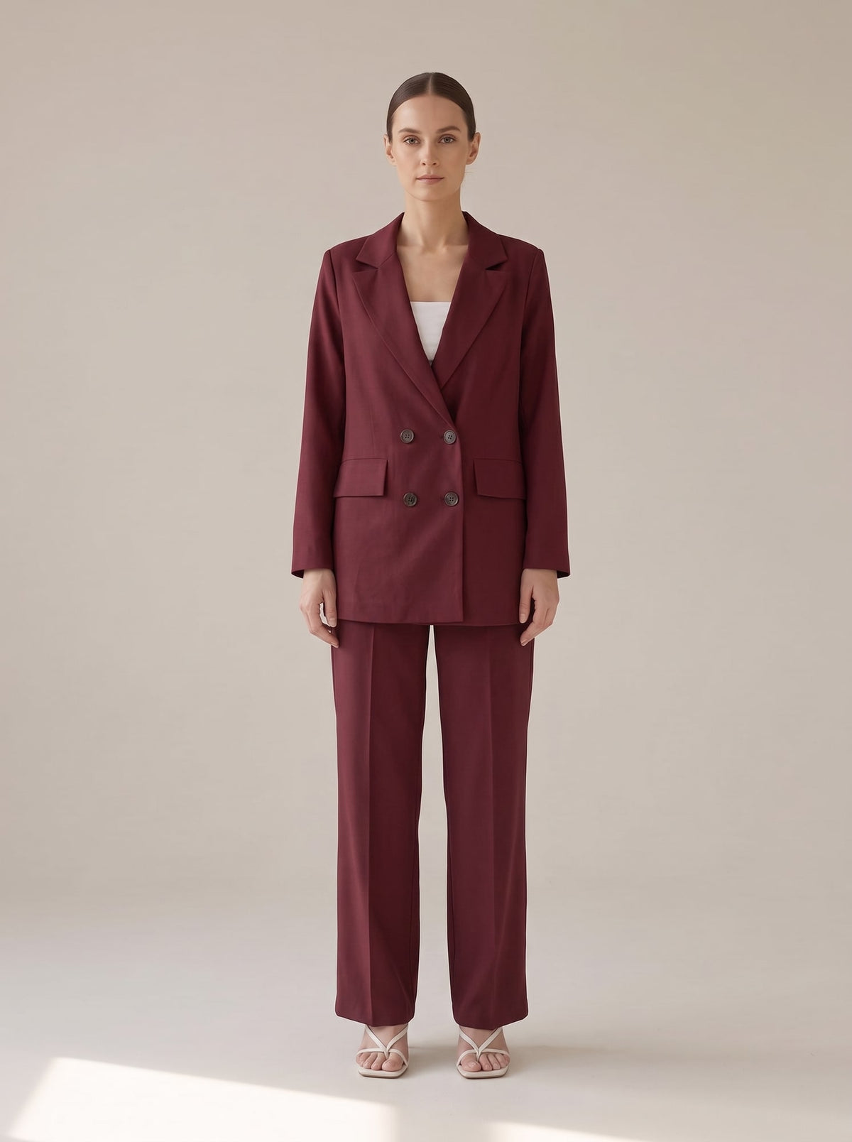 TAILLEUR CON GIACCA DOPPIOPETTO Burgundy - indossato - IRONICA