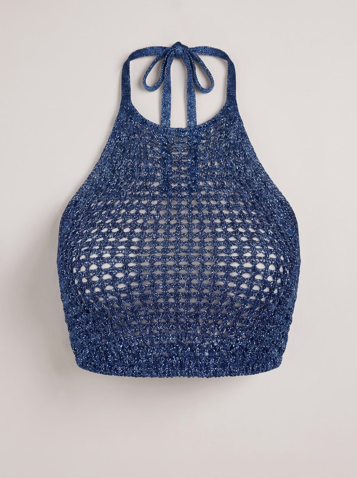 TOP CROPPED IN MAGLIA TRAFORATA Blu - still life - IRONICA