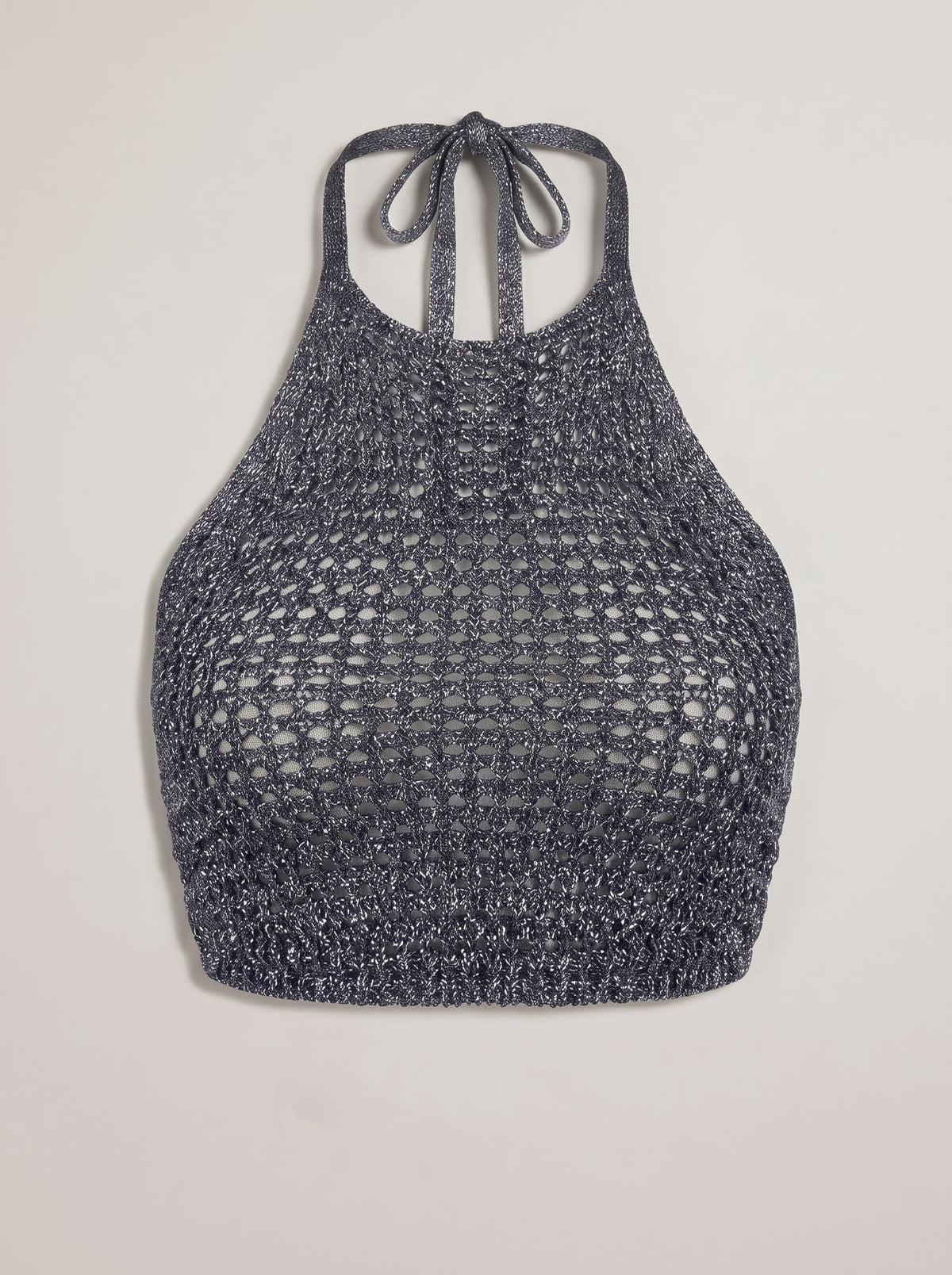 TOP CROPPED IN MAGLIA TRAFORATA Grigio Scuro - still life - IRONICA