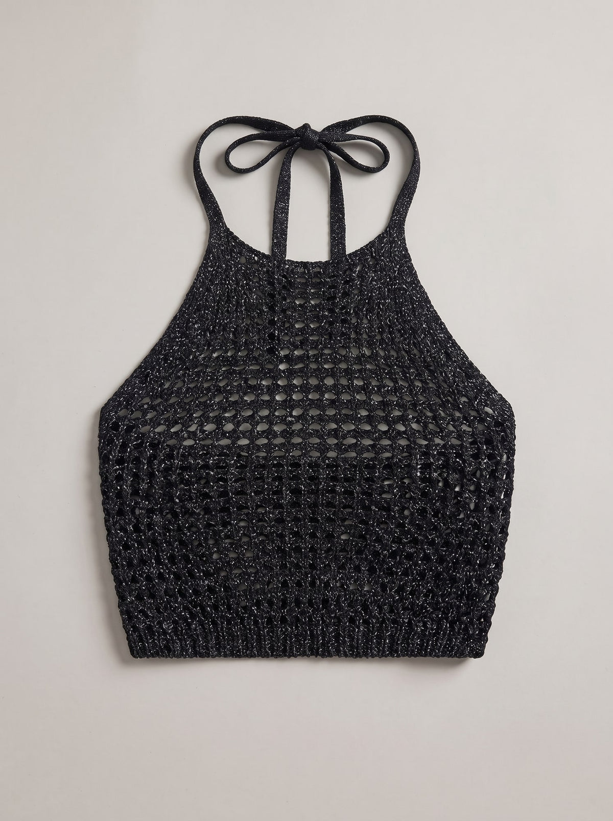 TOP CROPPED IN MAGLIA TRAFORATA Nero - still life - IRONICA