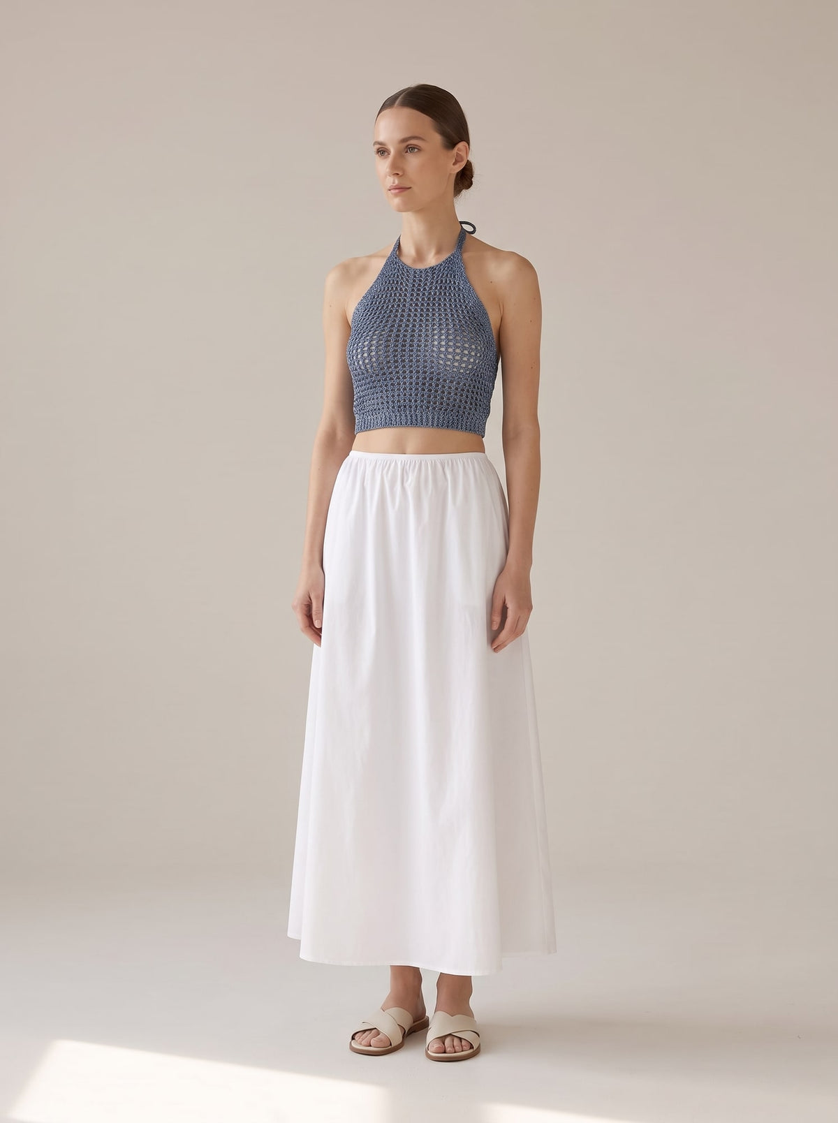 TOP CROPPED IN MAGLIA TRAFORATA Polvere - indossato - IRONICA