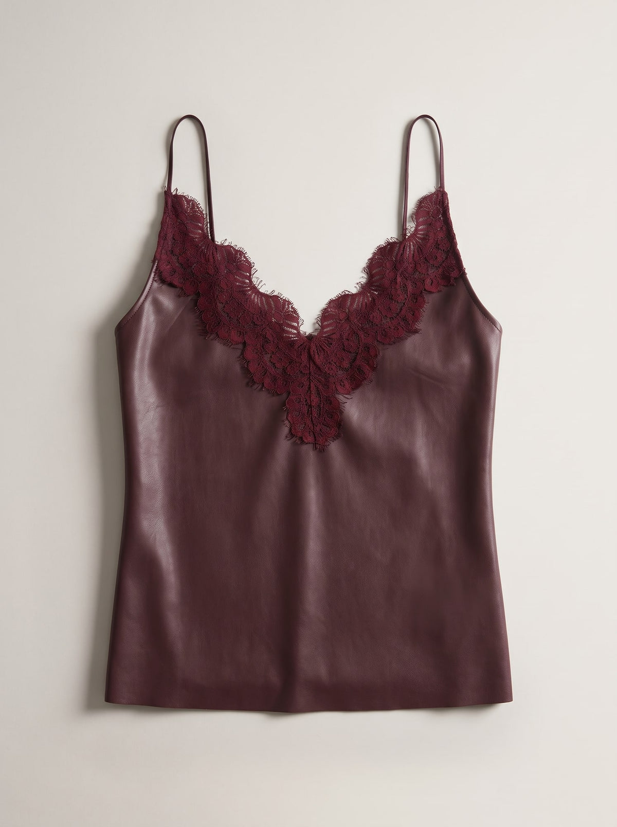 TOP EFFETTO PELLE CON PIZZO Burgundy - still life - IRONICA