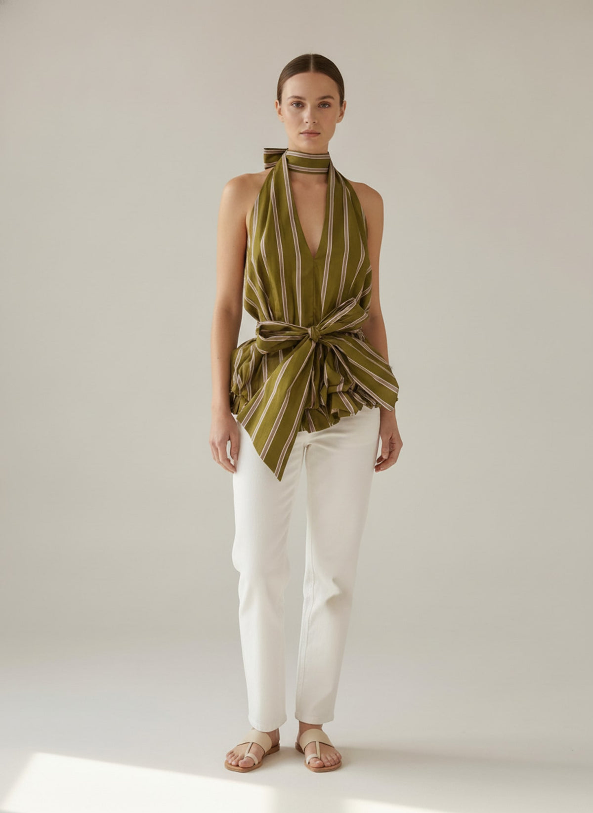 TOP HALTER A RIGHE CON FIOCCO Verde - dettaglio - IRONICA