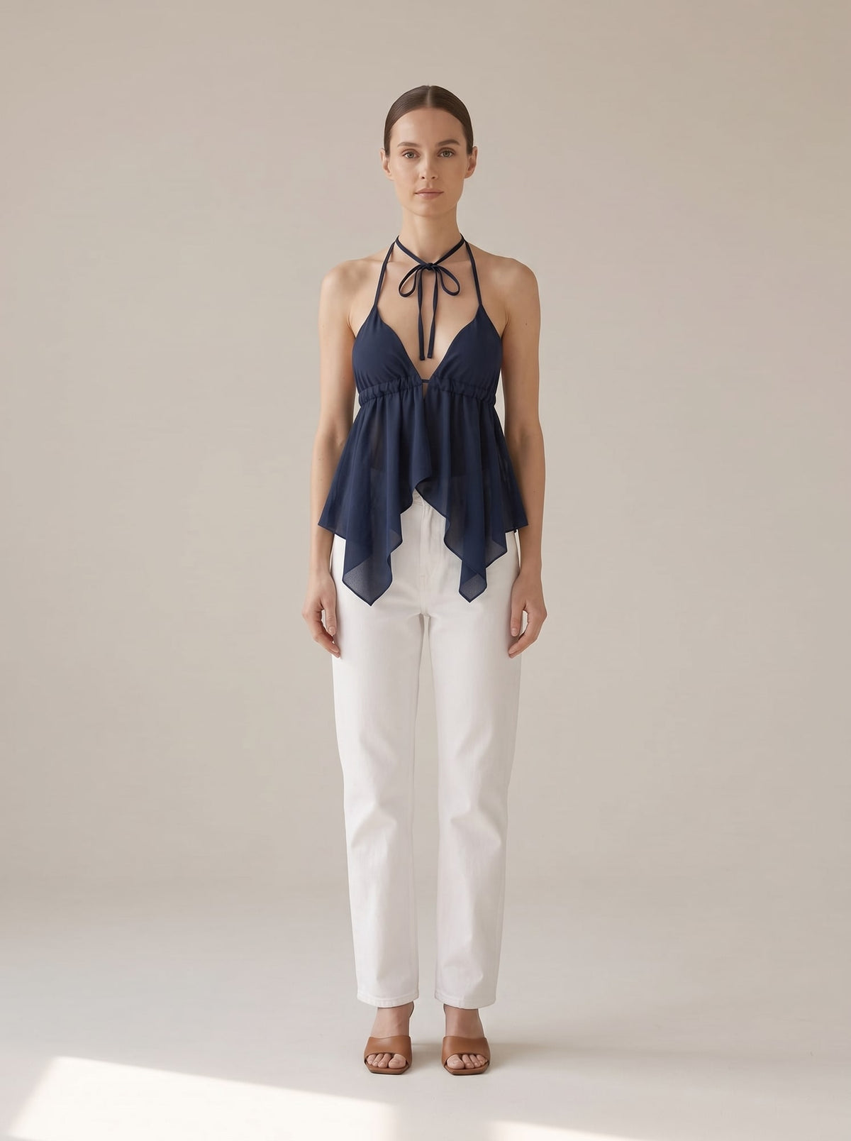 TOP HALTER ASIMMETRICO Blu - indossato - IRONICA