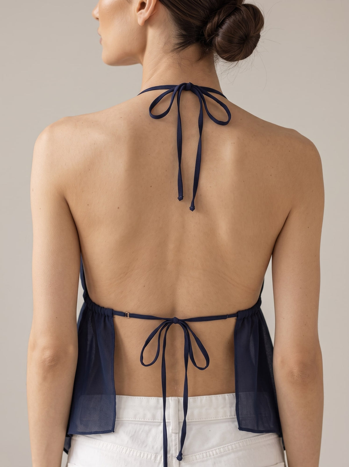 TOP HALTER ASIMMETRICO Blu - dettaglio - IRONICA