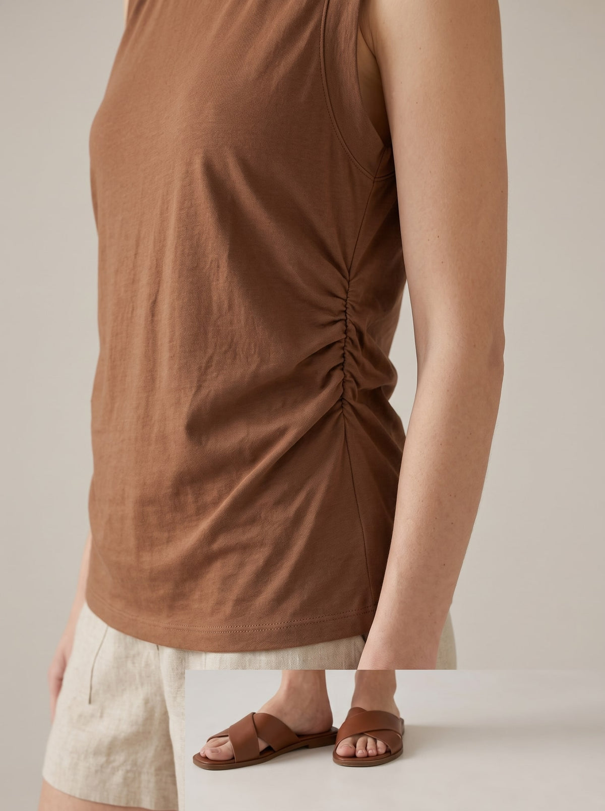 TOP IN JERSEY CON ARRICCIATURE Coccio - dettaglio - IRONICA