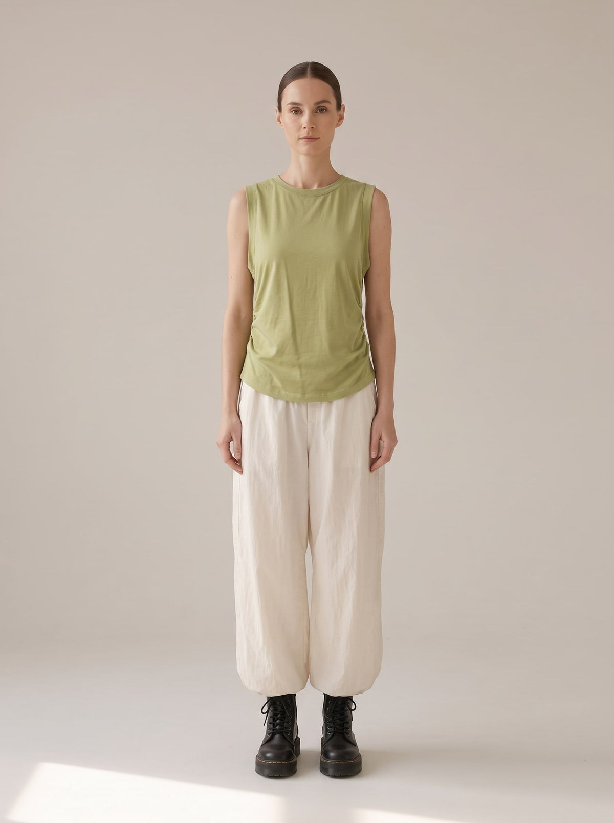 TOP IN JERSEY CON ARRICCIATURE Pistacchio - indossato - IRONICA
